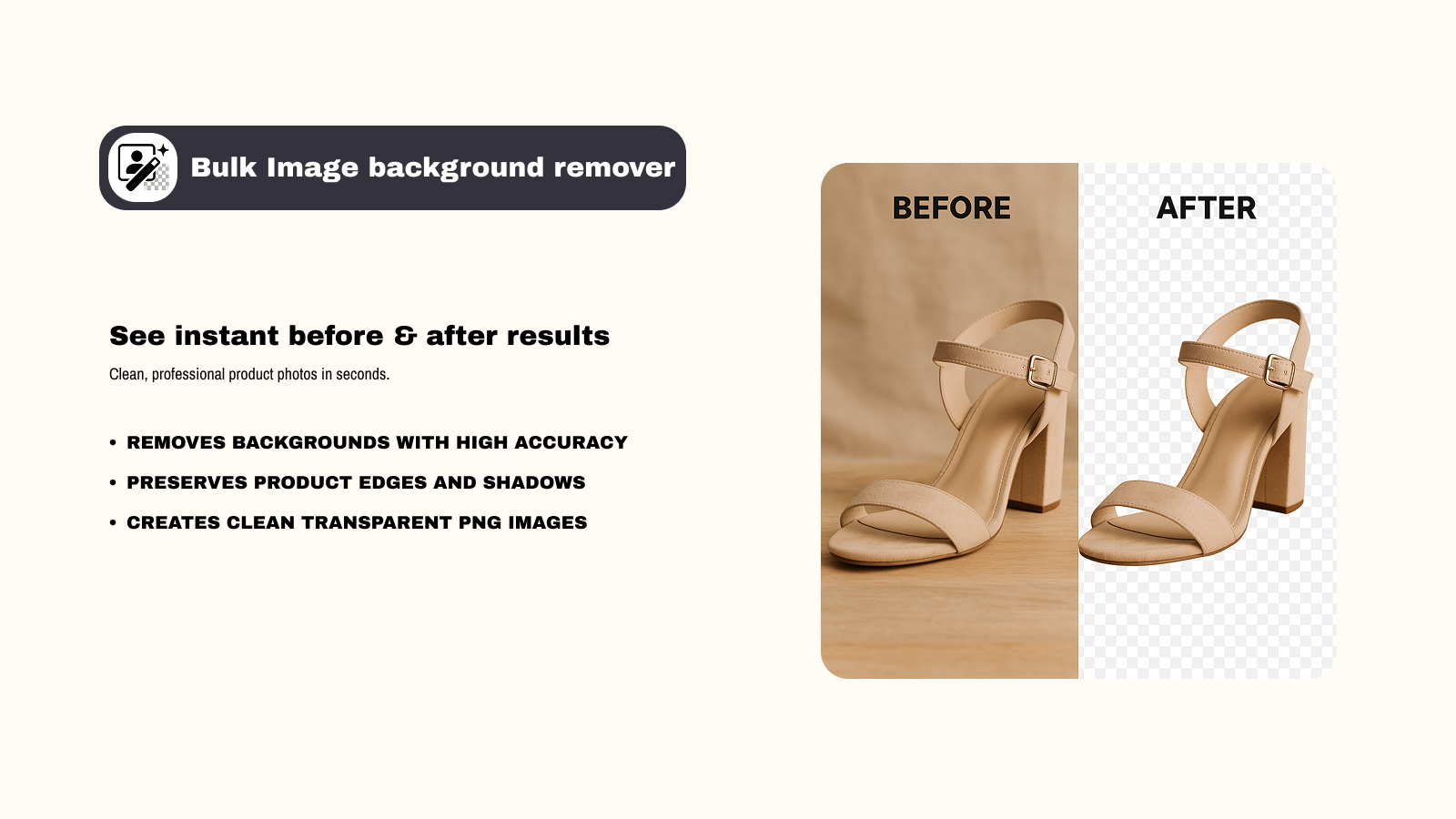 Before and after comparison showing automatic background removal