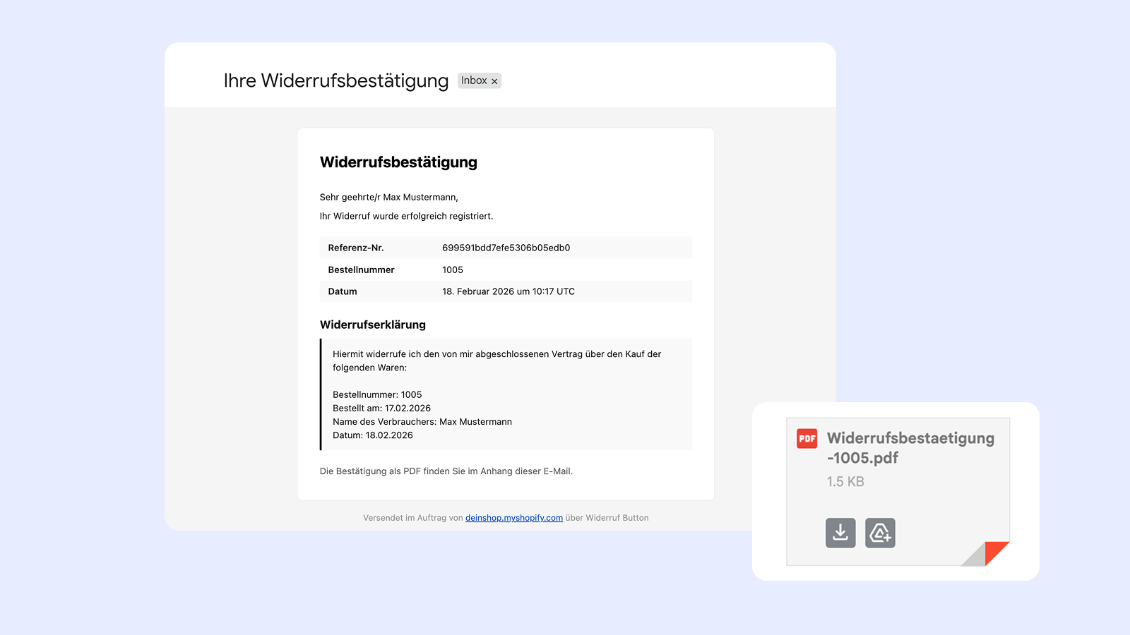 Customers receive confirmation email and PDF instantly