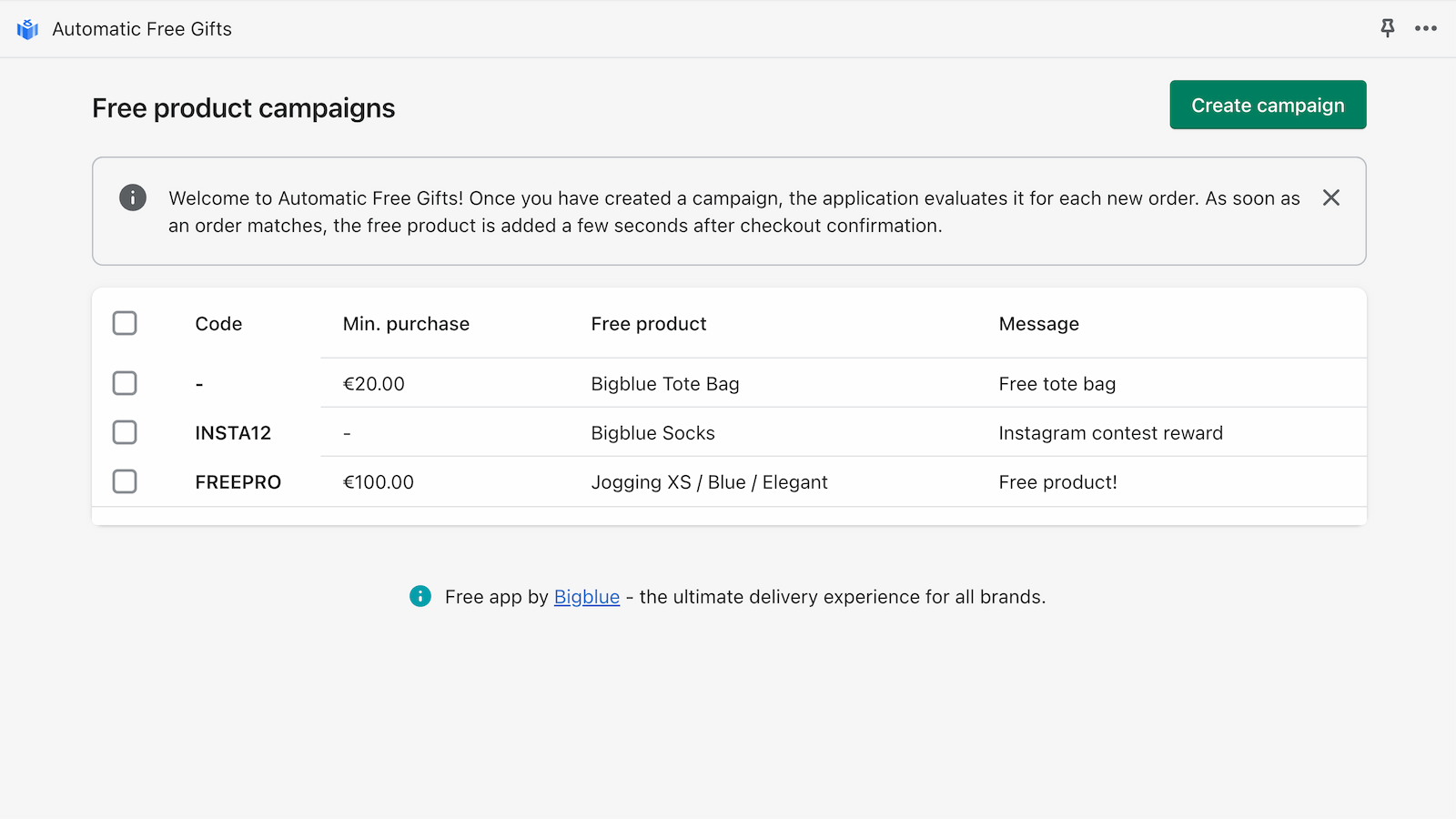 Free product campaigns using Automatic Free Gifts