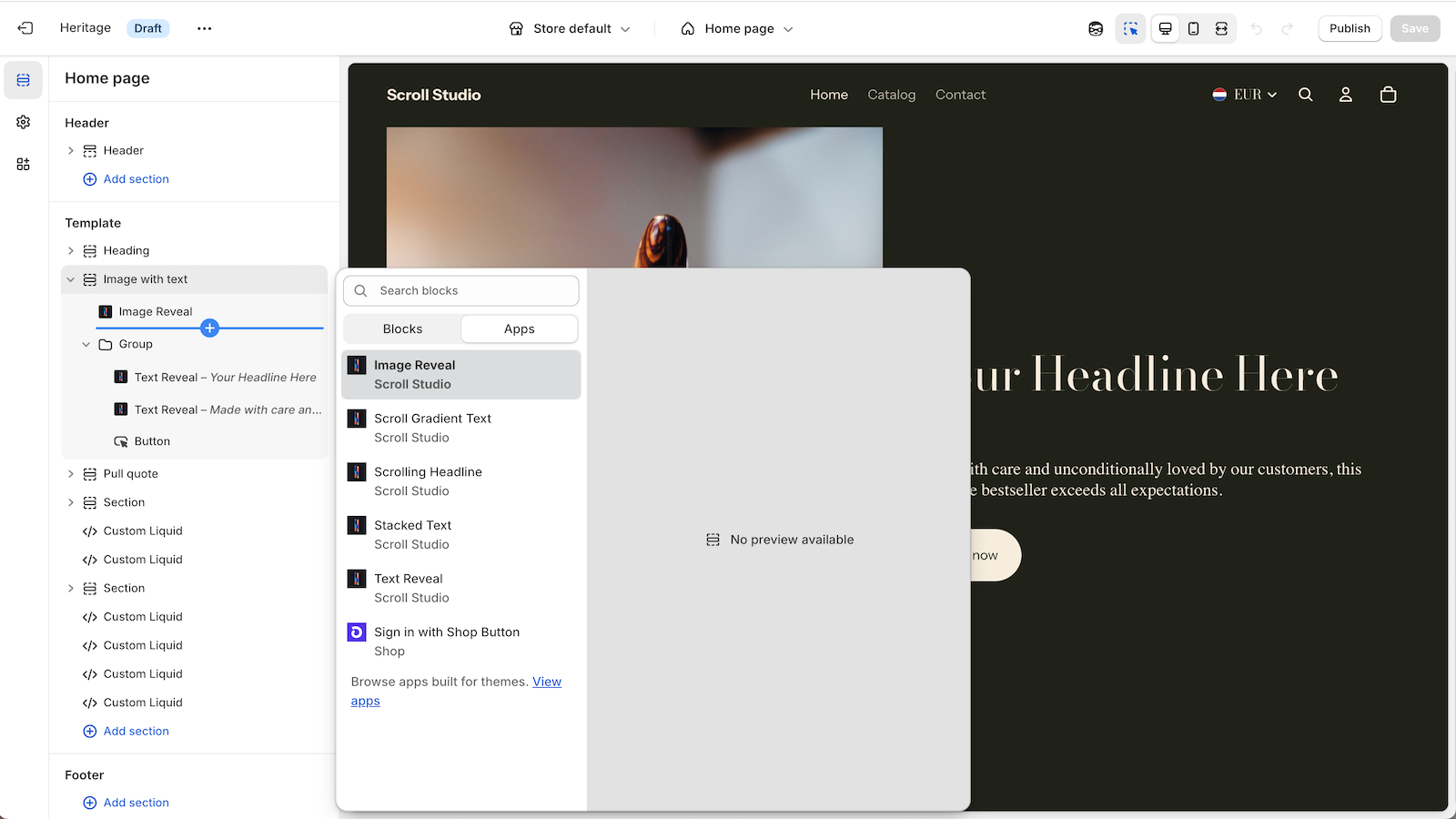 Add blocks vie your sections