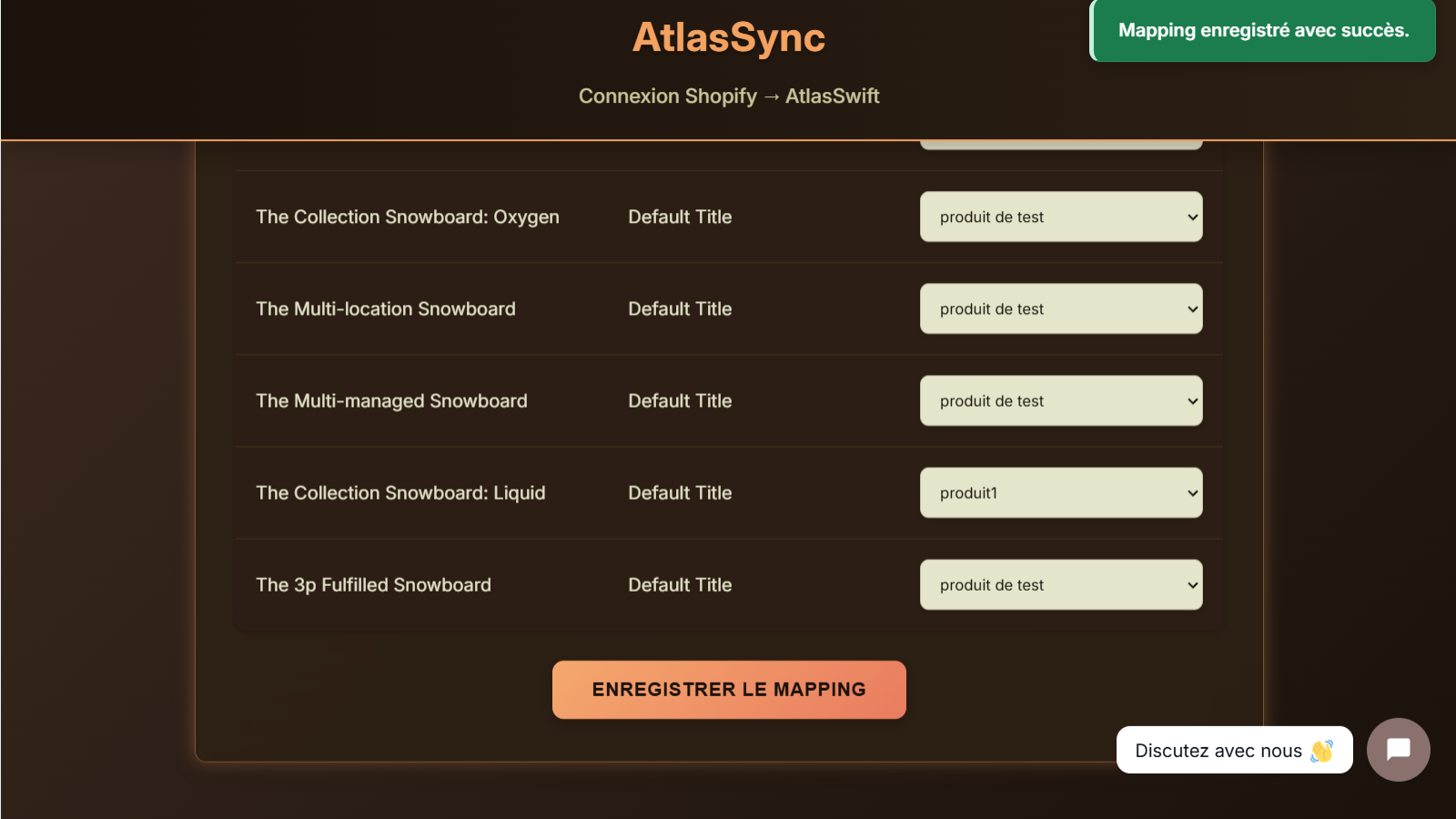 Historique des produits synchronisés