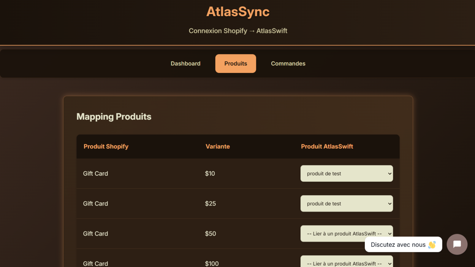 Historique des produits synchronisés