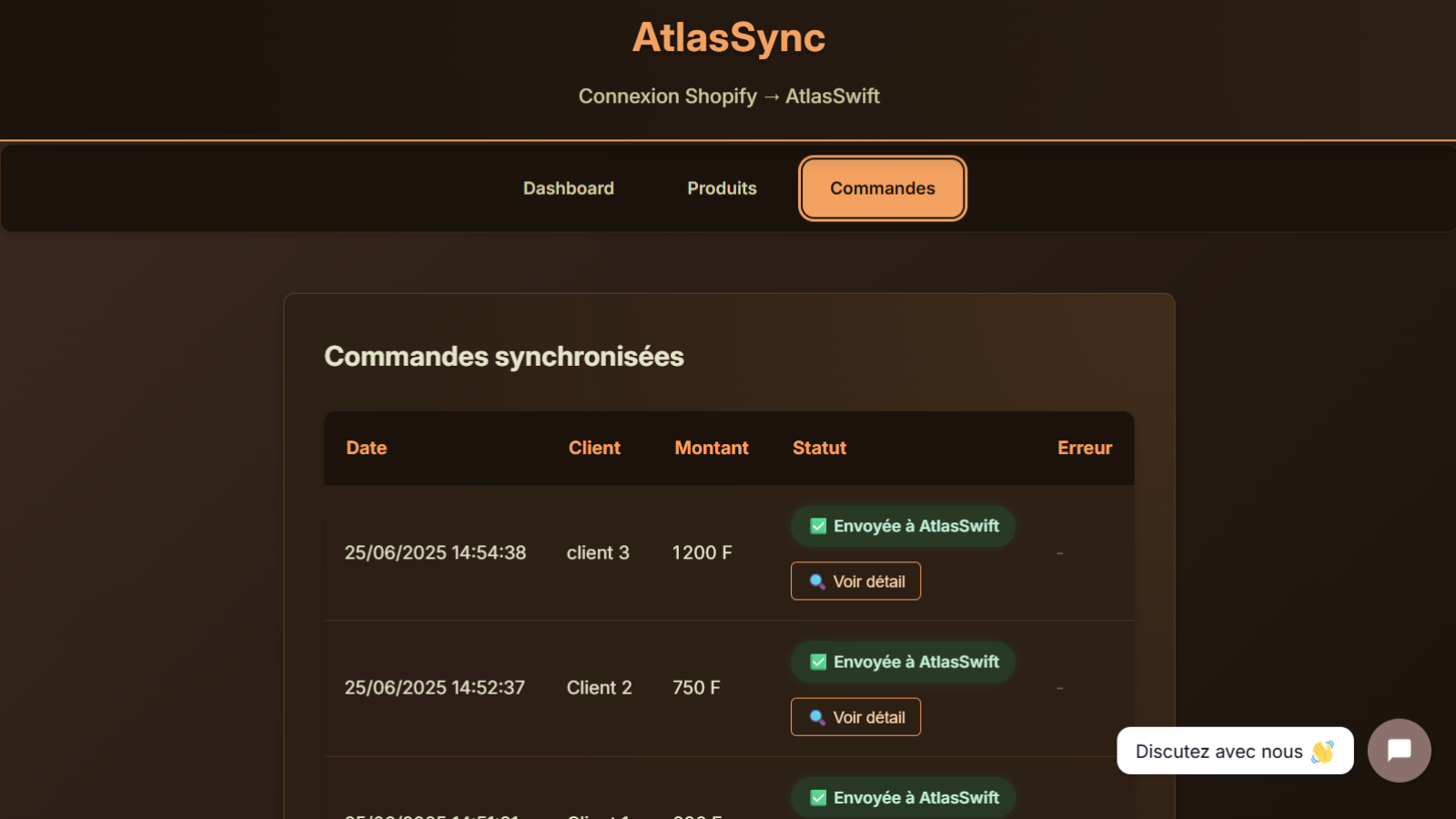 Commandes synchronisées automatiquement