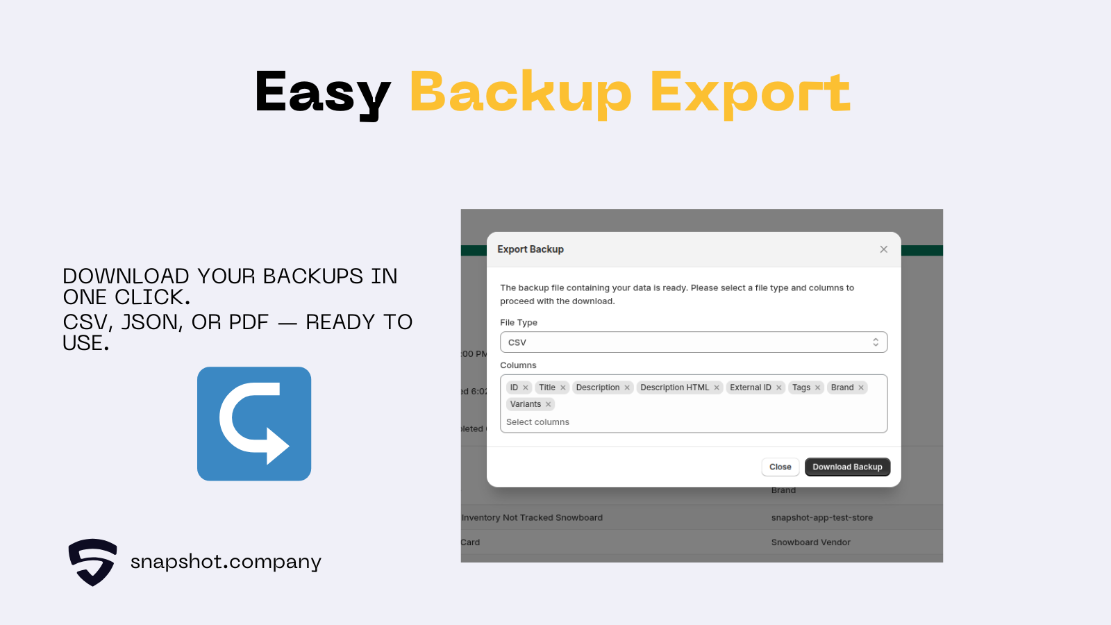 Snapshot export information