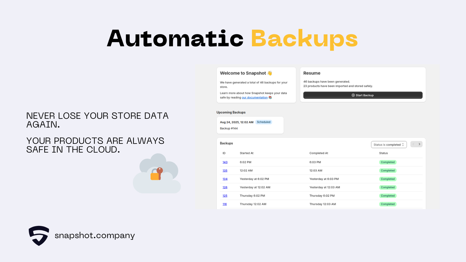 Snapshot automatic backups information