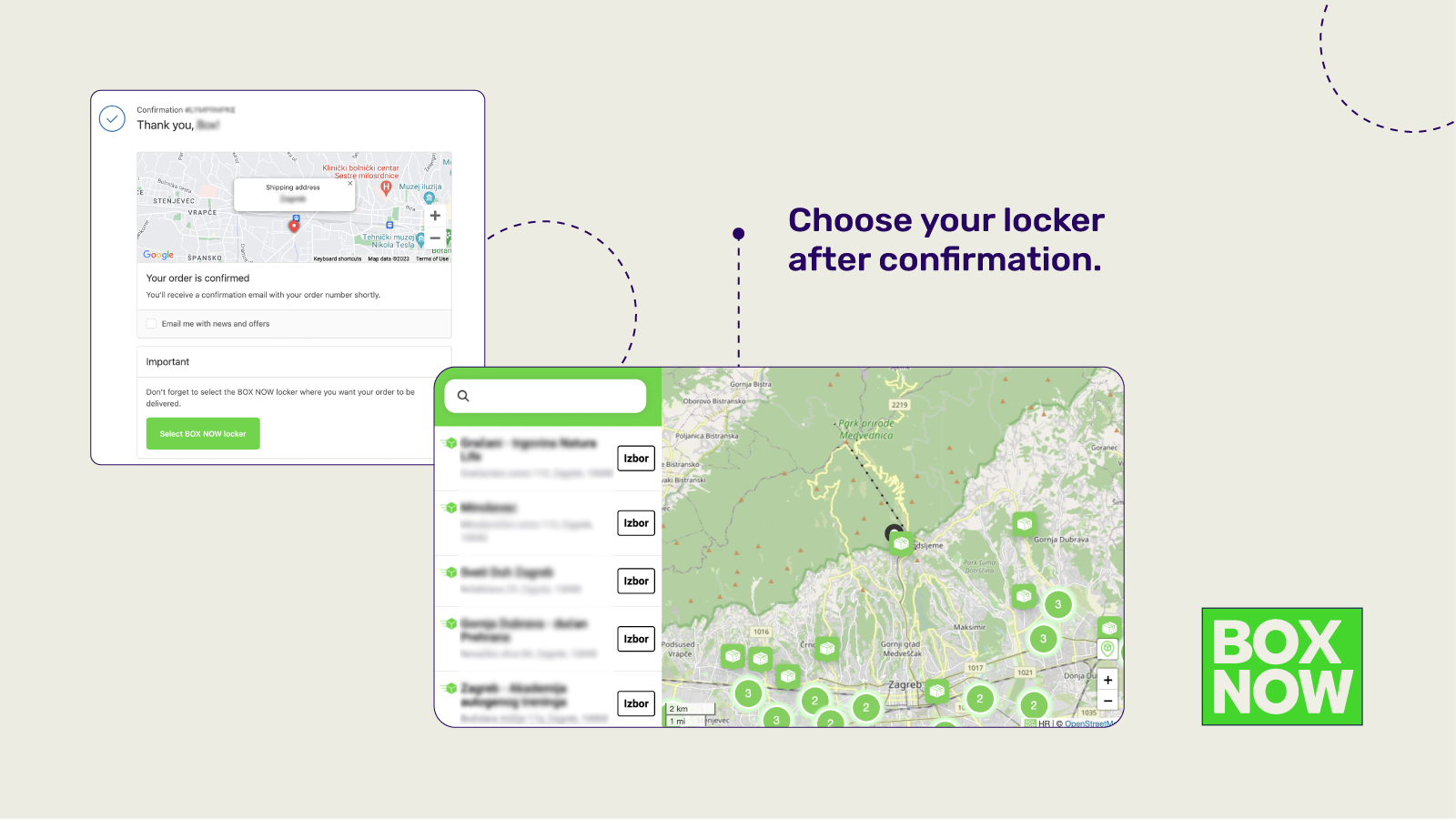 Choose your locker after confirmation