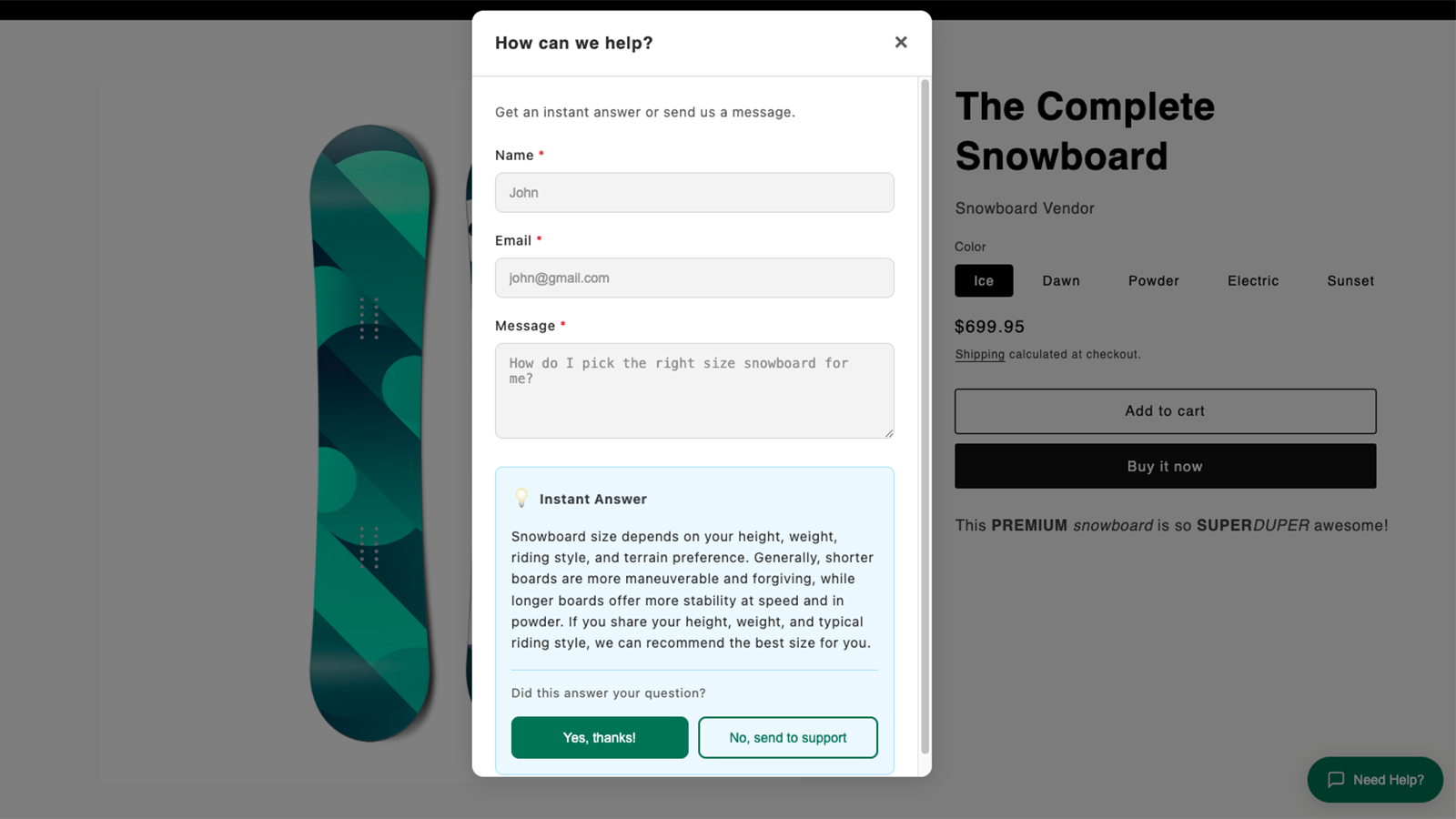 Web widget customer support