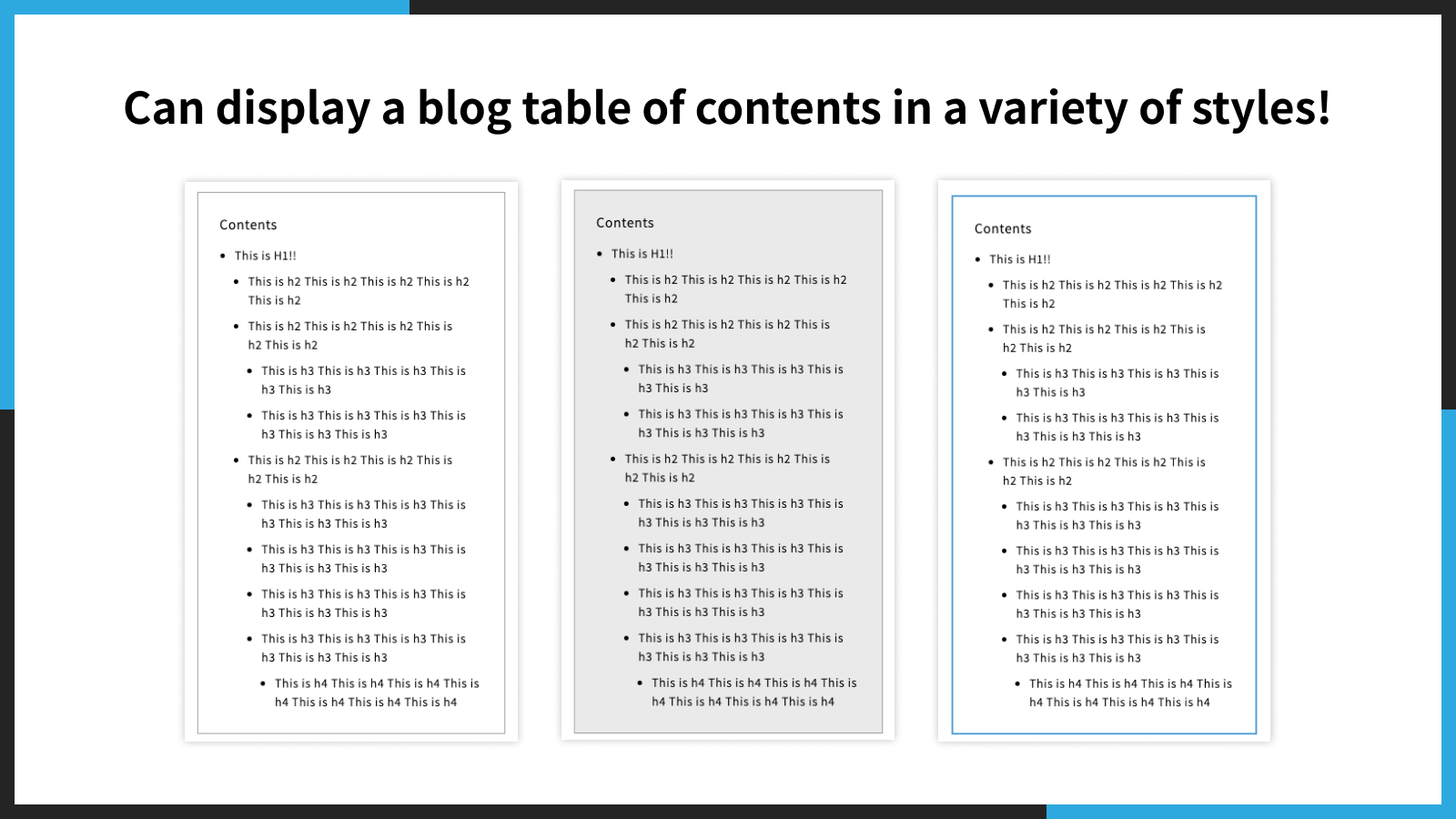 Can display a blog table of contents in a variety of styles