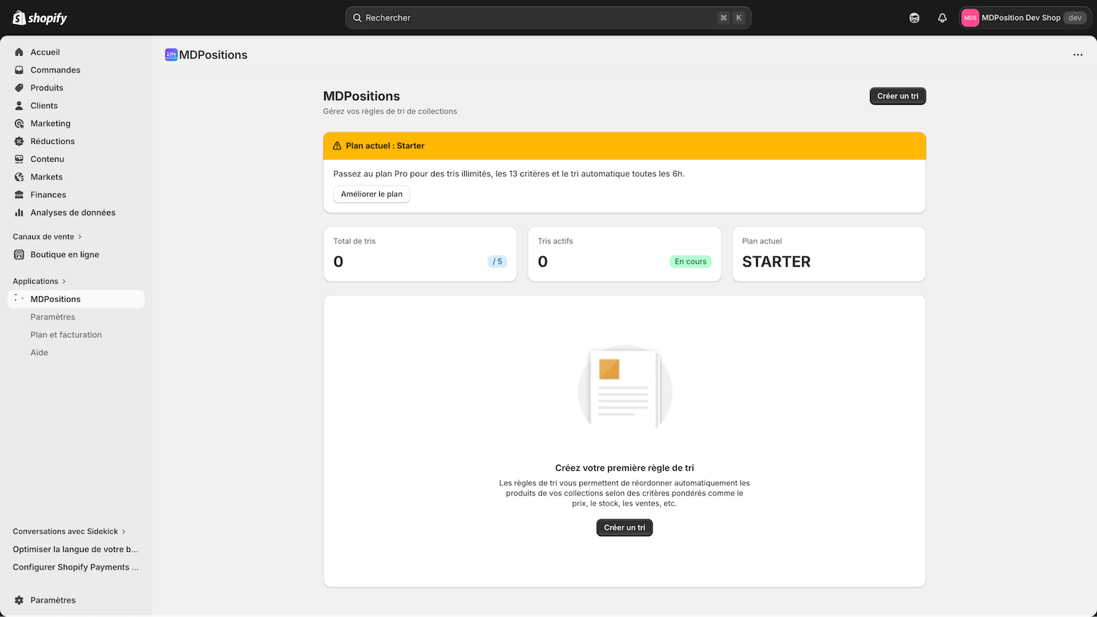 MDPositions dashboard - empty state with getting started guide