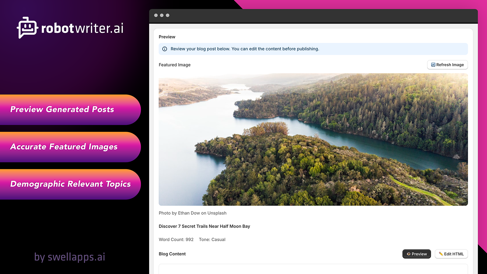 A preview of an AI generated blog post in Shopify.