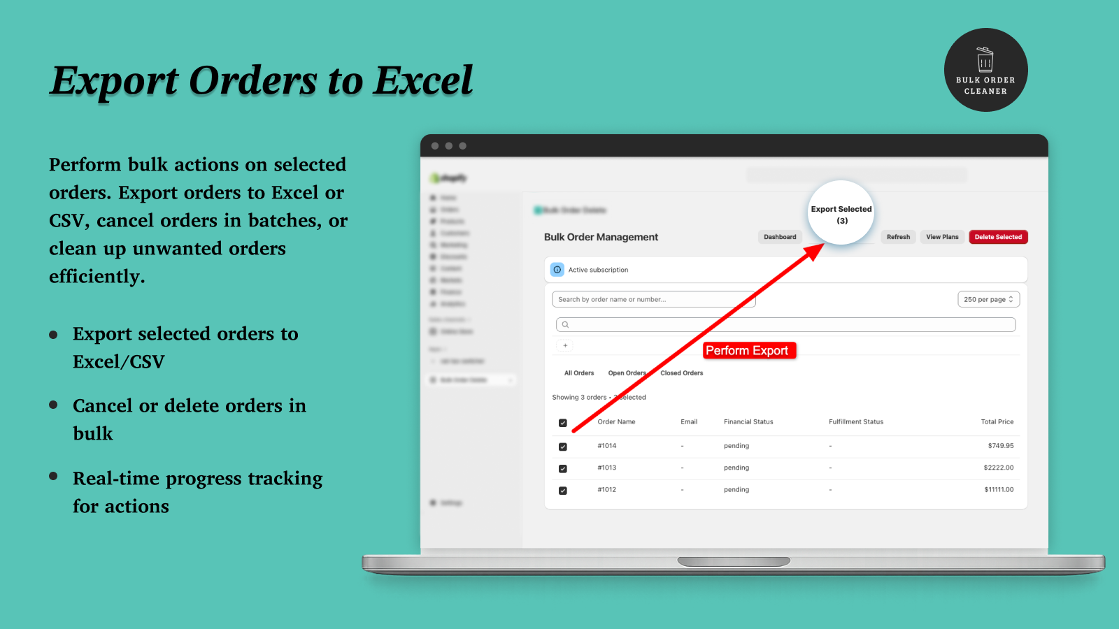Export orders to Excel