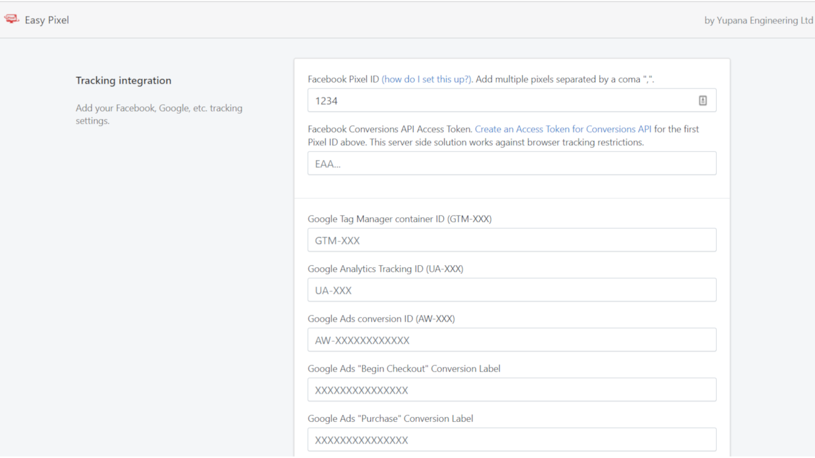 Easy Pixel Admin Panel: Facebook, Google, Ads, GTM, UA, AW