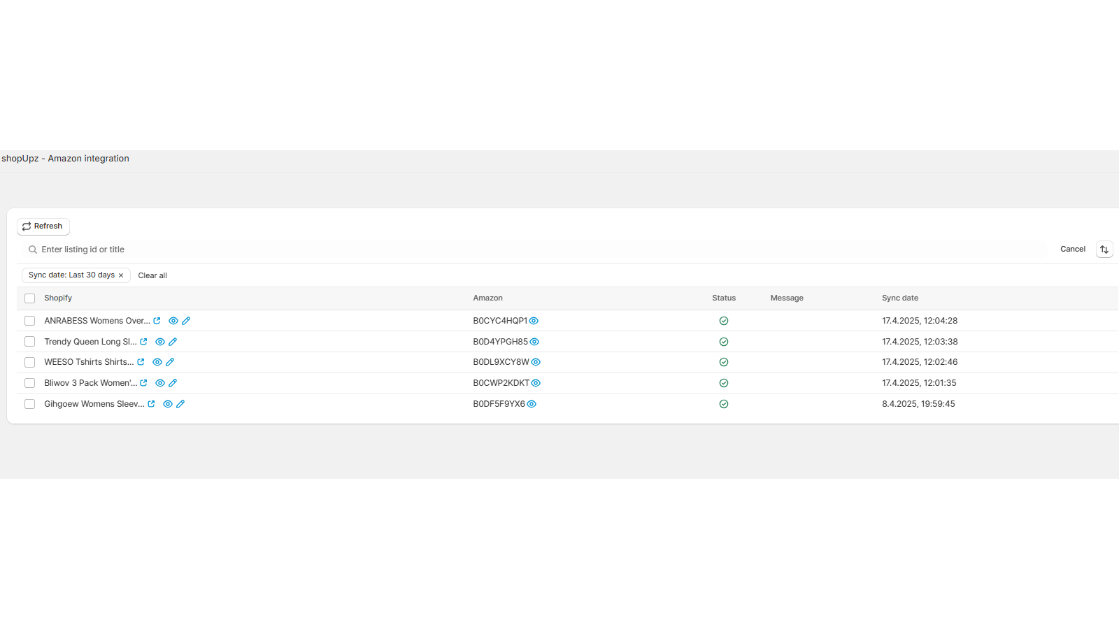 Monitor and track all of the imported listings from Amazon