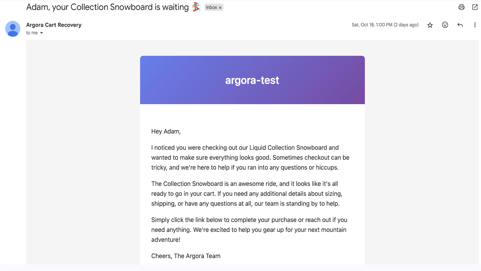 AI-generated email mentioning specific product and customer