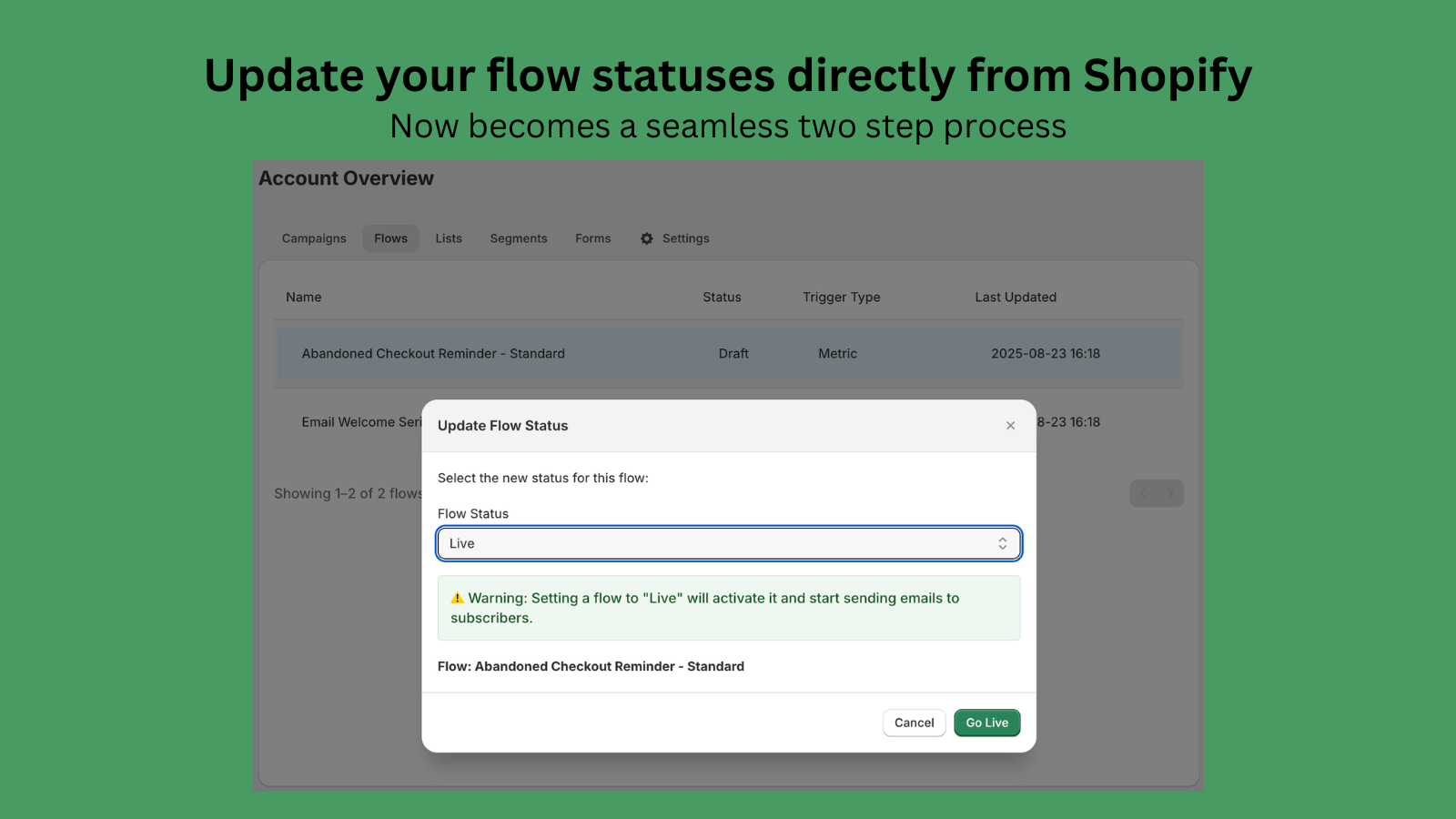 Update your flow statuses directly from Shopify
