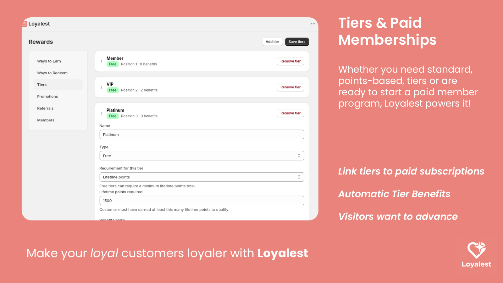 Tiers, both free and for paid membership included