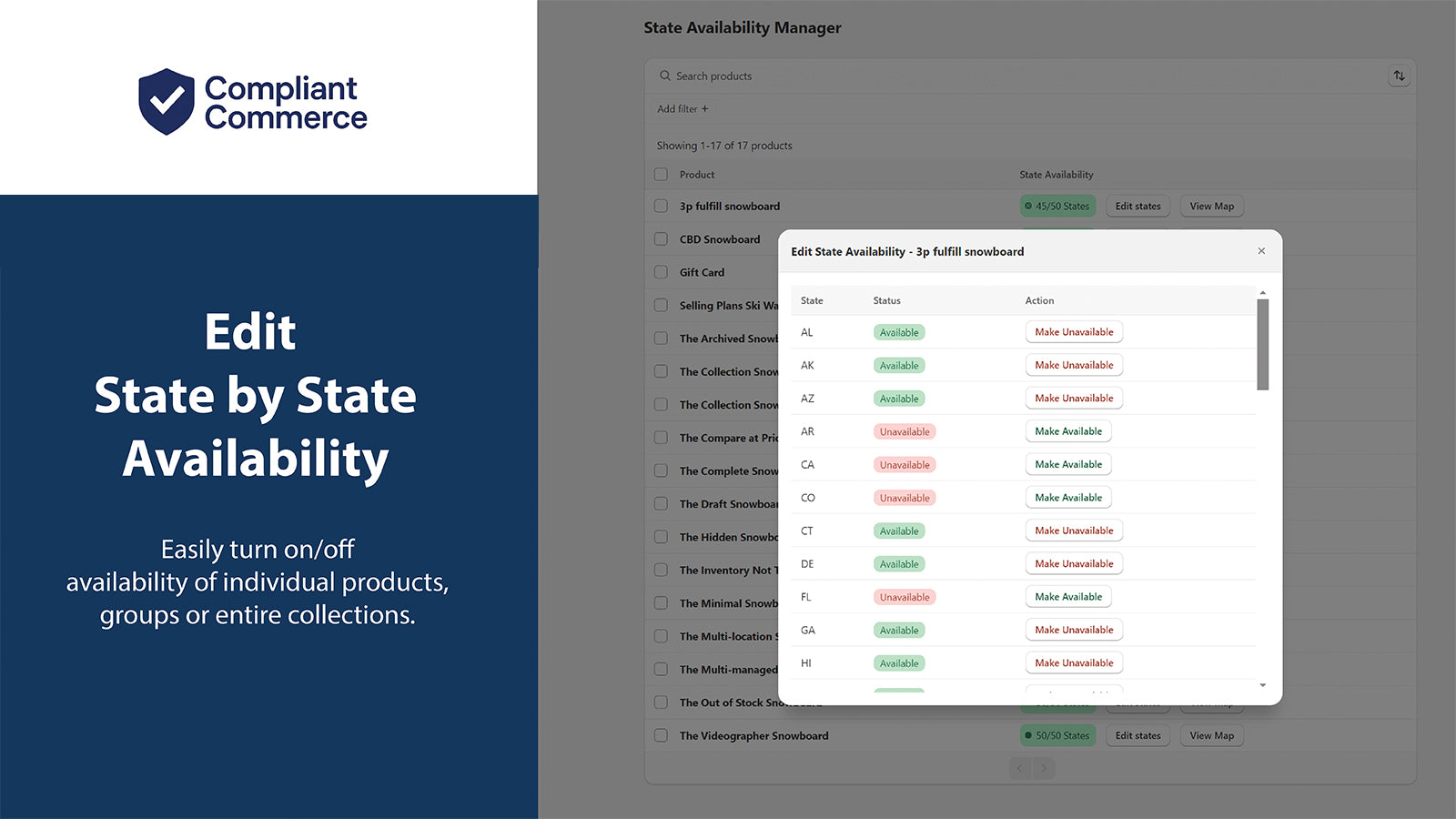 Edit State by State Availability (Backend)
