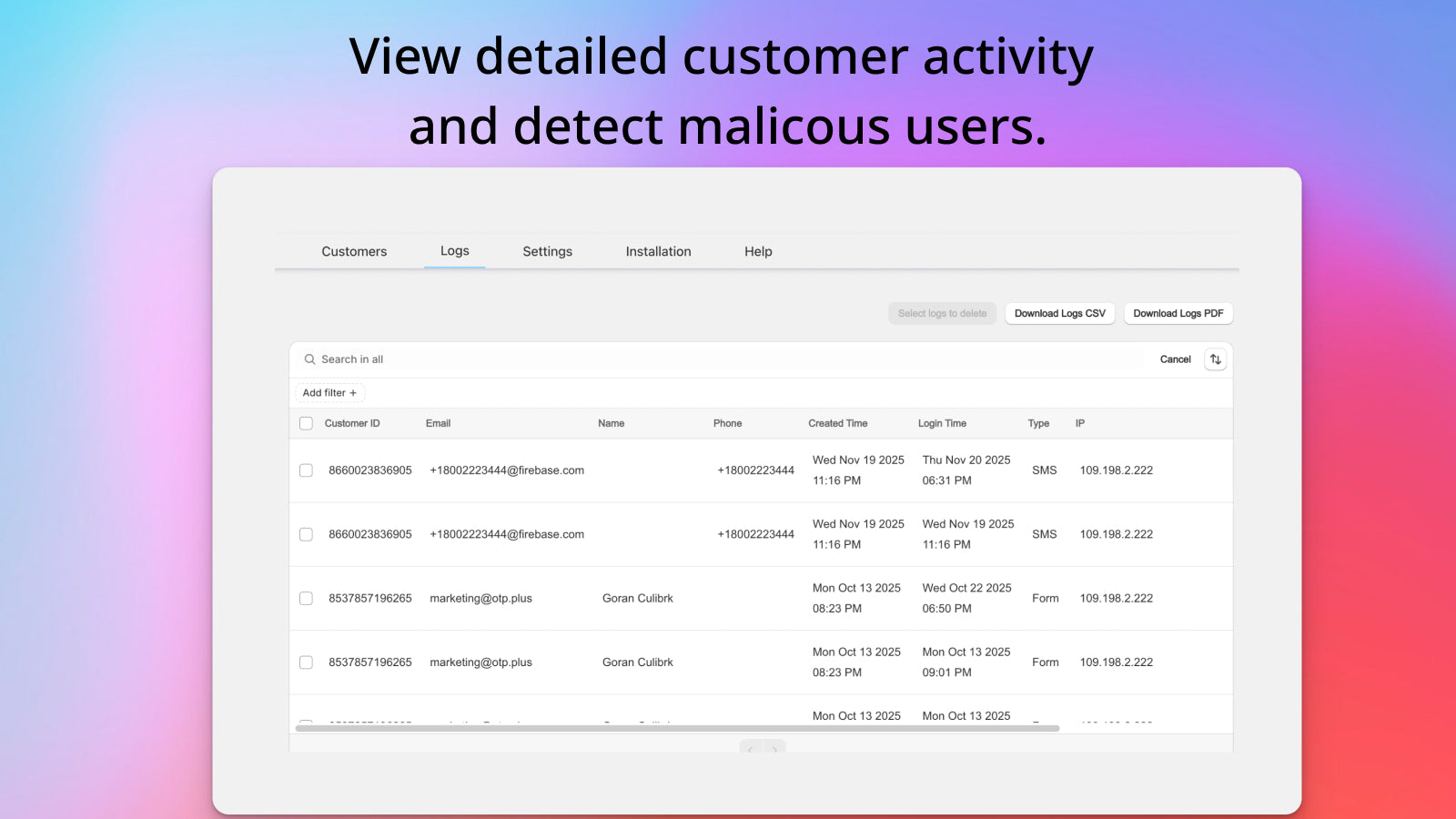 Admin settings page.