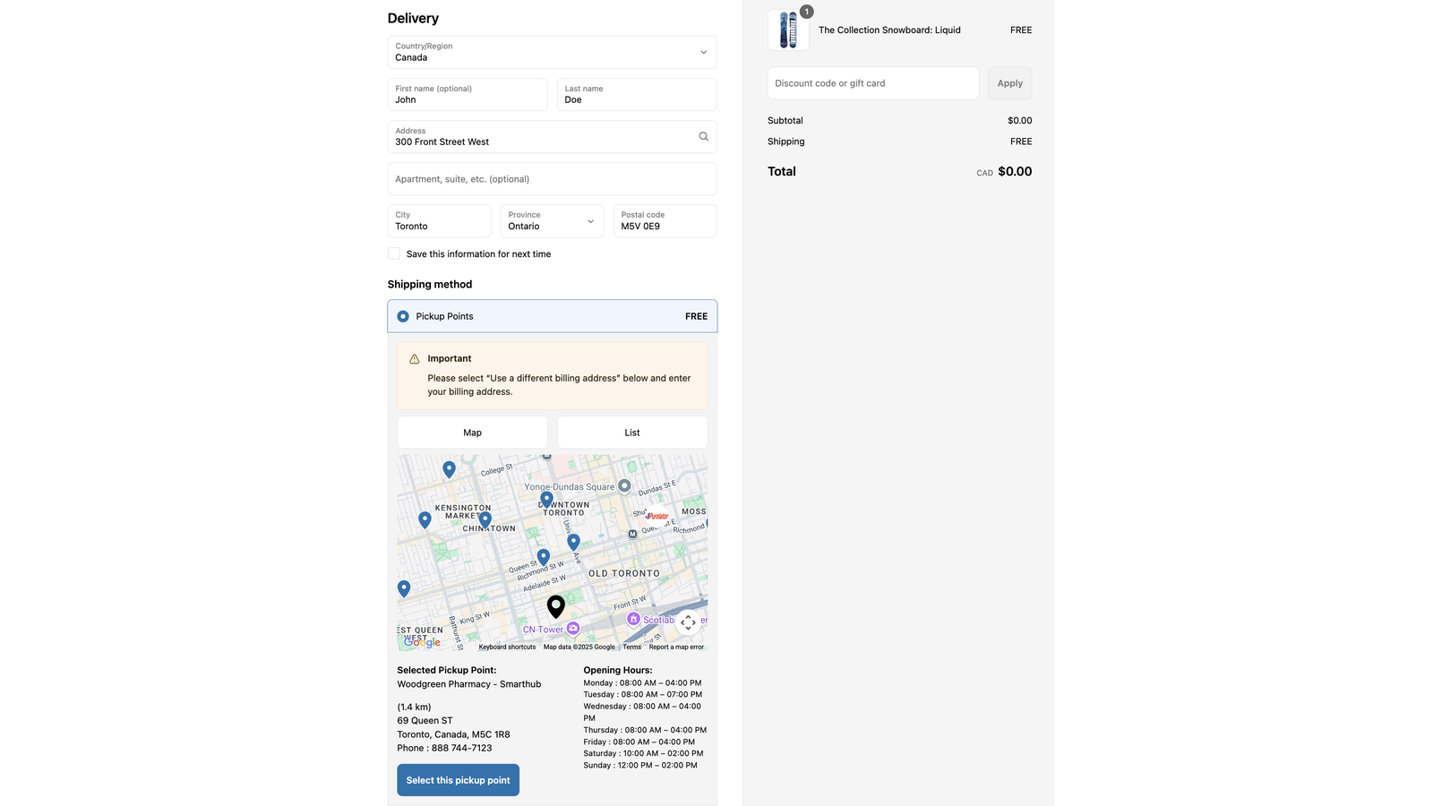 Map view of Pickup Points App