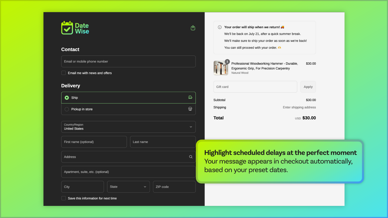 DateWise - Highlight scheduled delays at the perfect moment