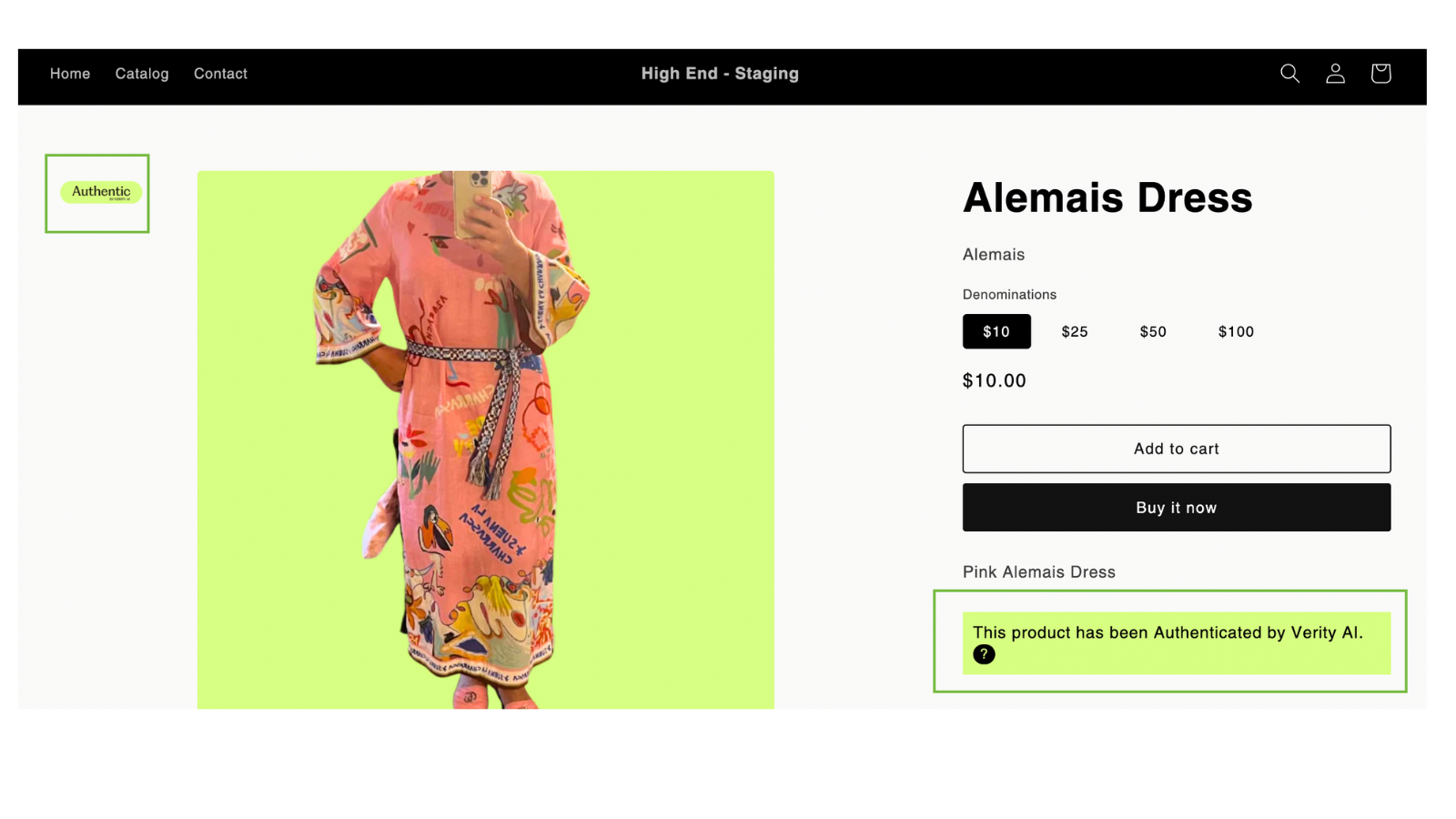 An Authentic tag and explainer will display when authenticated