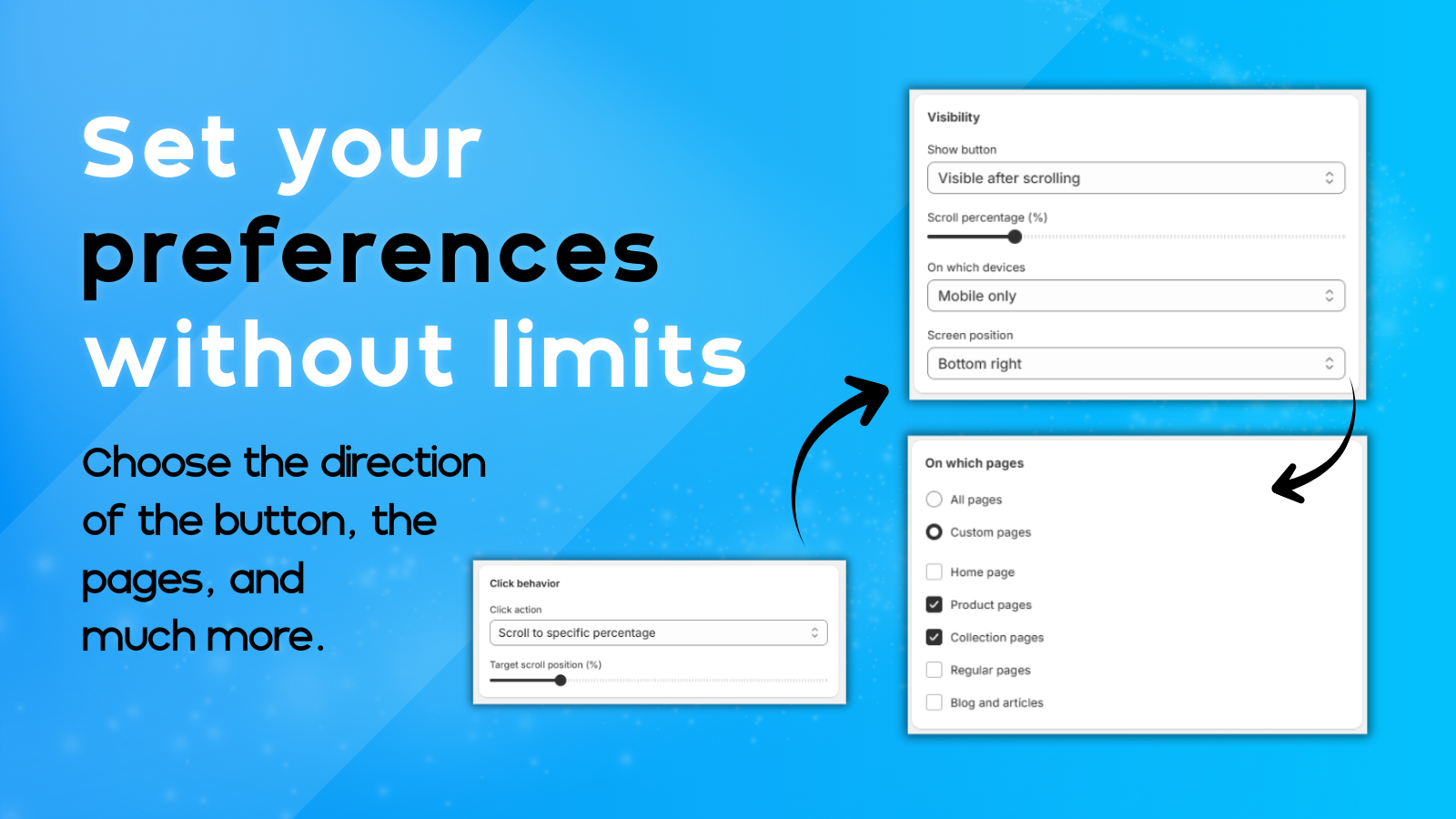 Visibility and page rules settings for the scroll button