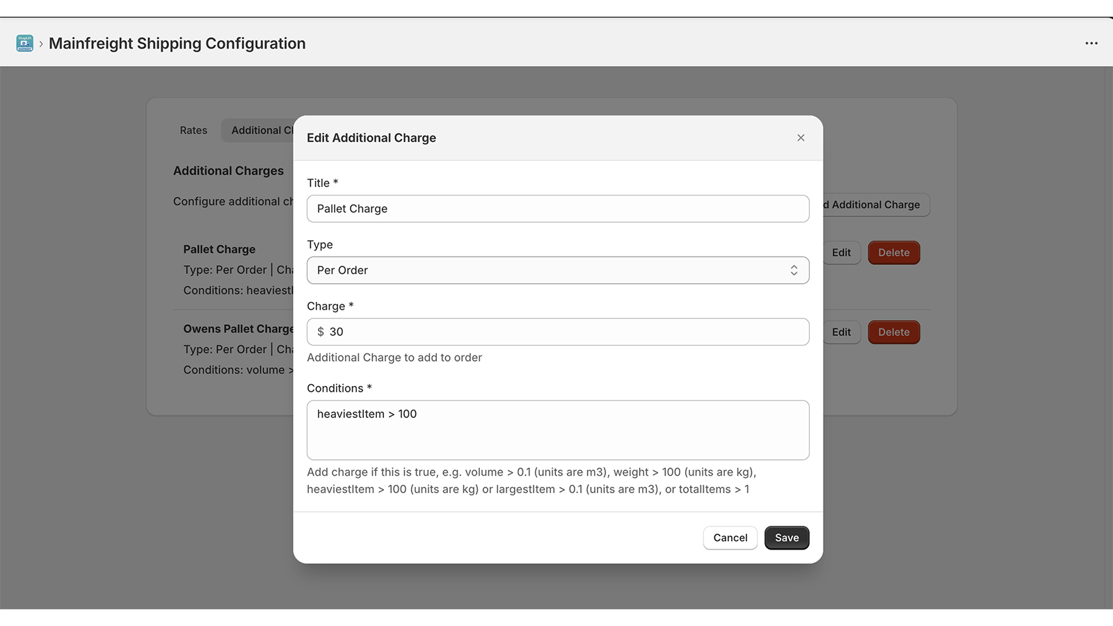 Configure Additional Charges On Top of Main Freight Rates
