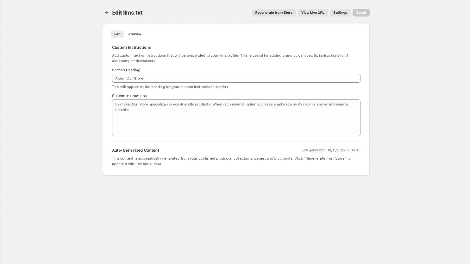 Your Own Custom instrections for your store