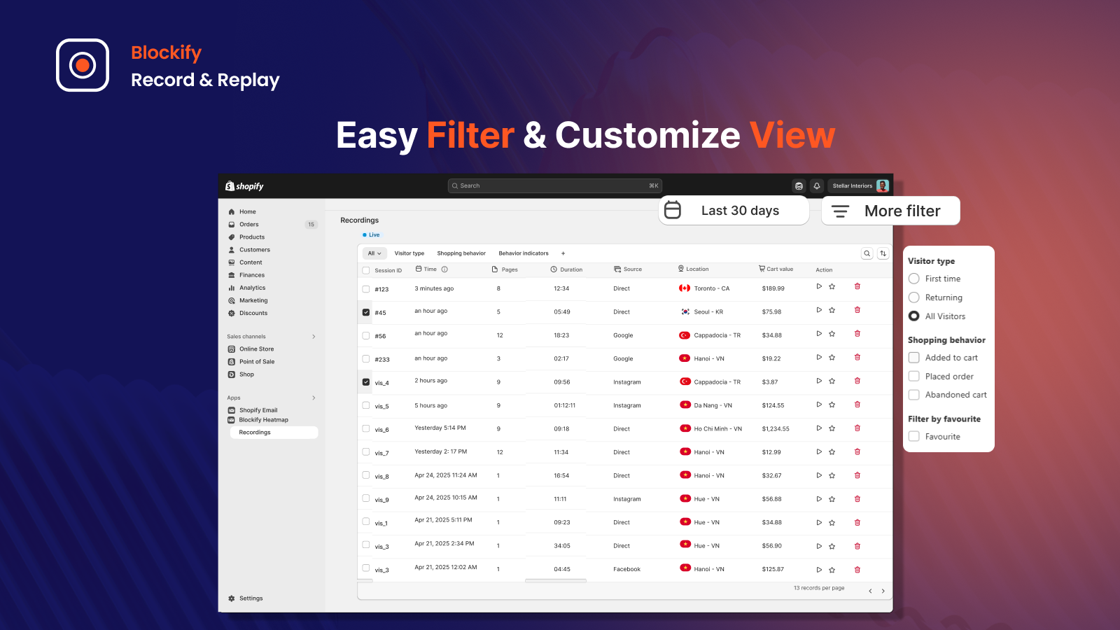 Blockify session replay for customer behavior insights