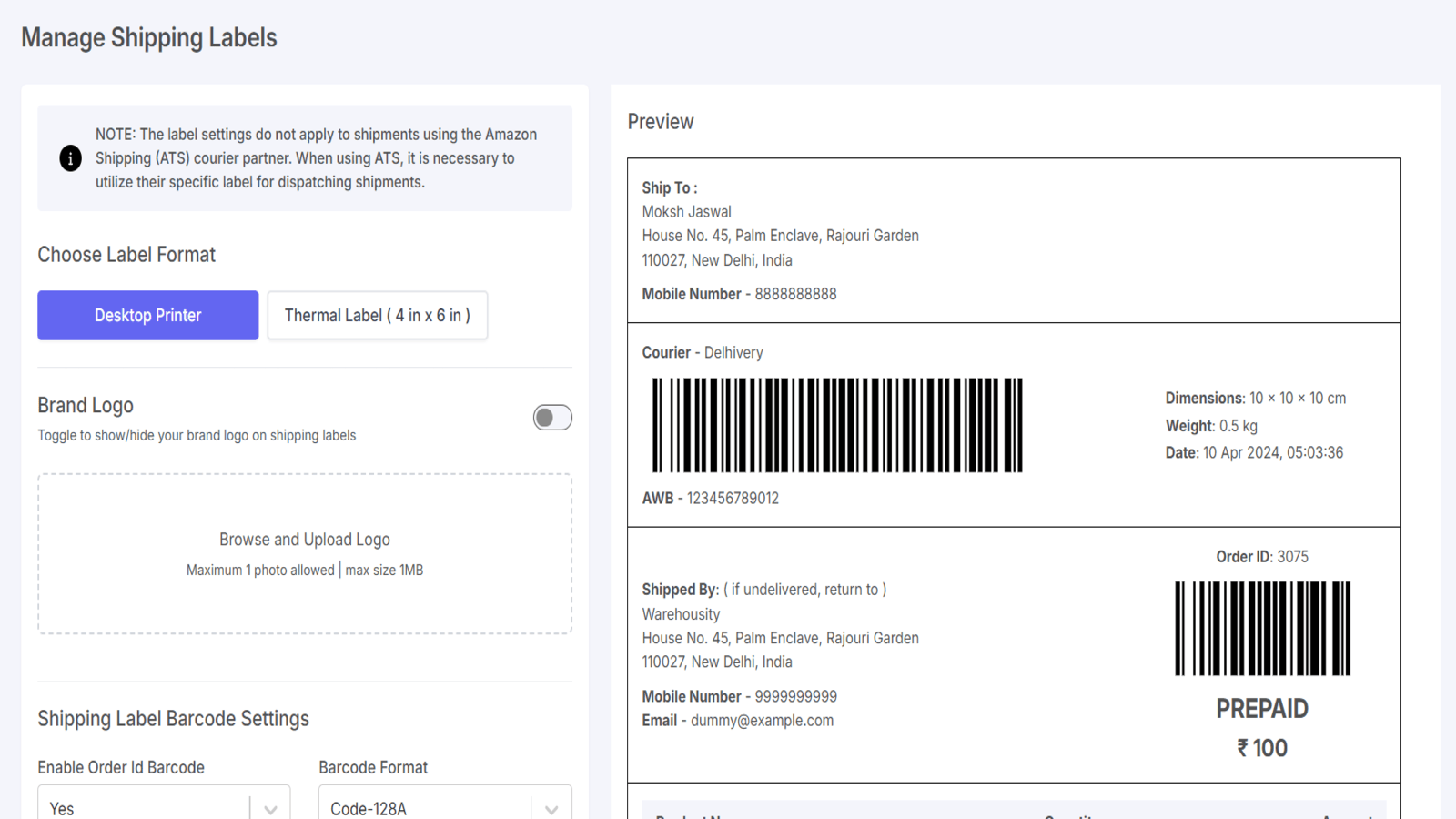 Customise your shipping labels