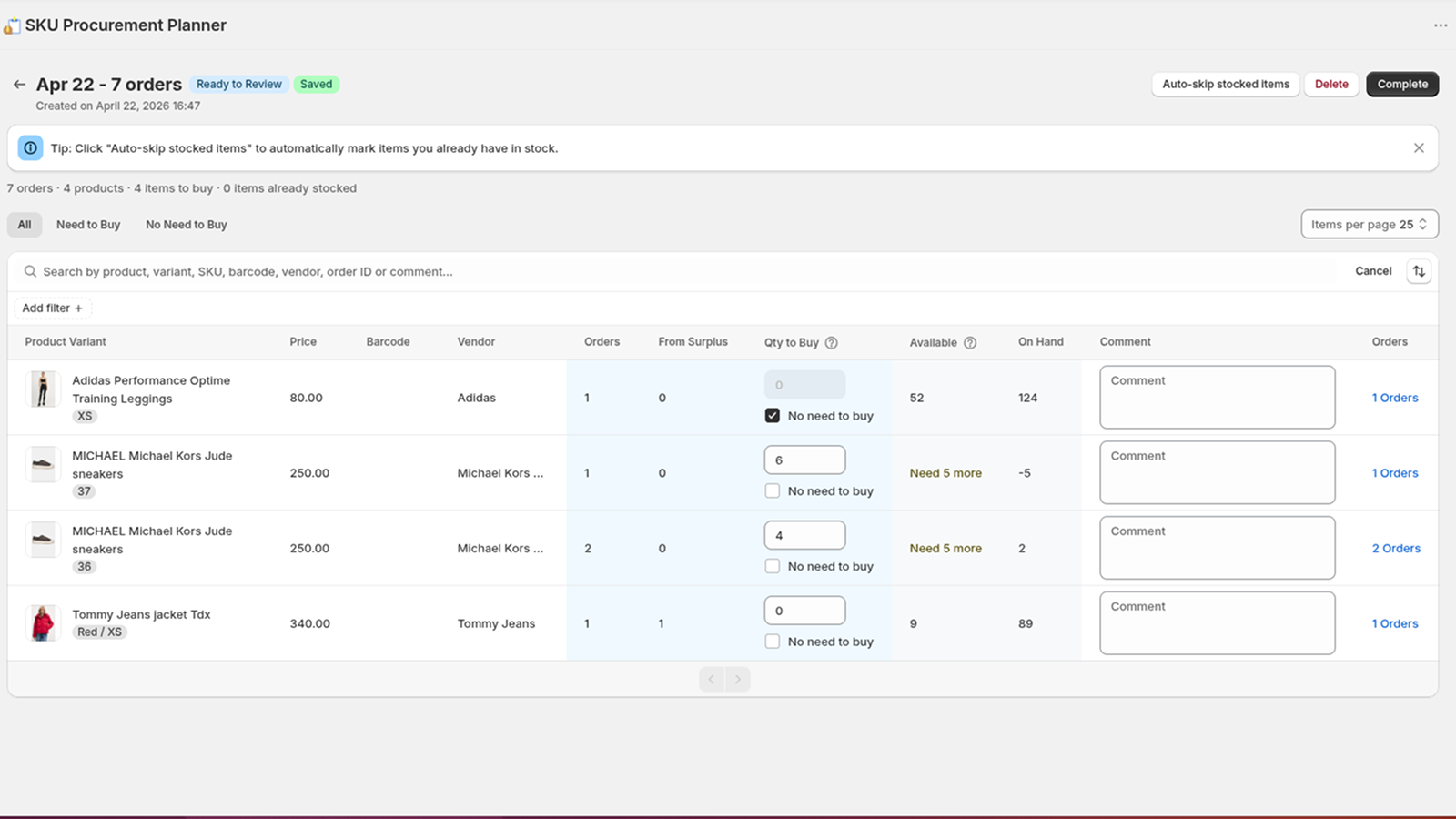 Updating Purchase plan