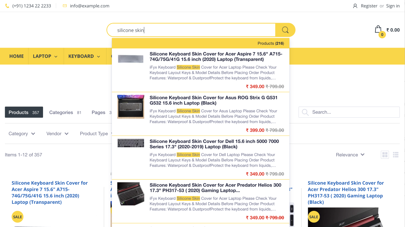 Example of search autocomplete