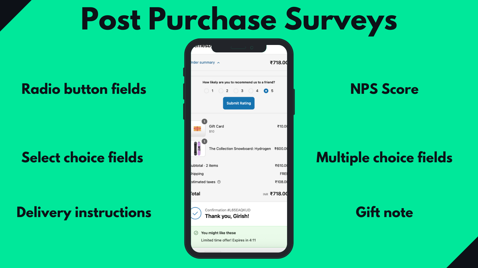 post purchase survey, thank you page offers,post-checkout offers