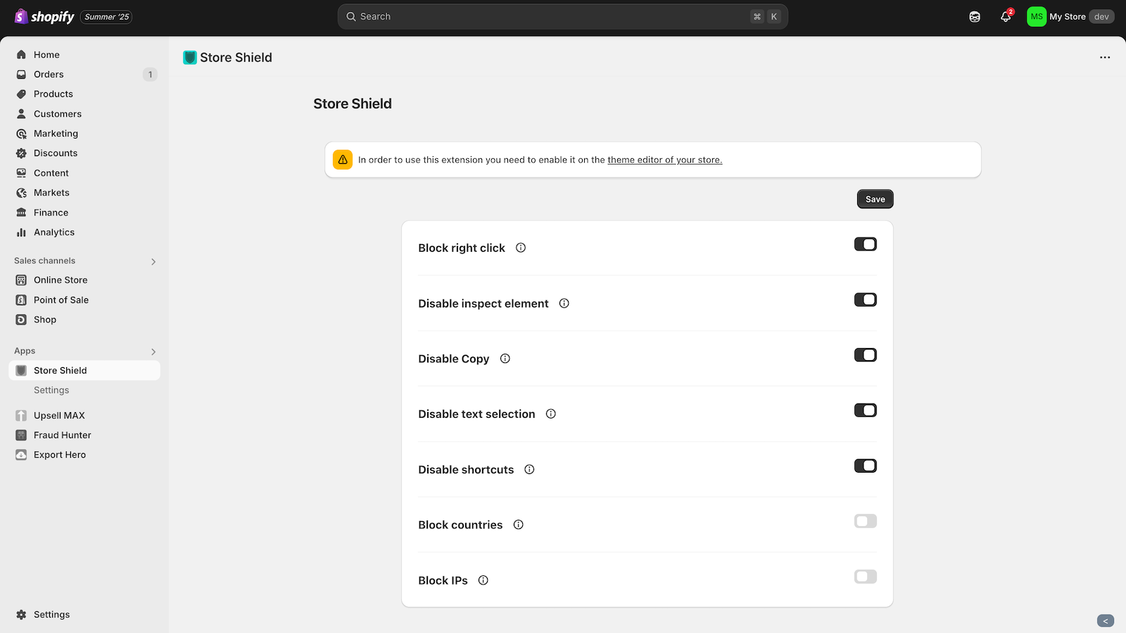 Block specific actions on your website