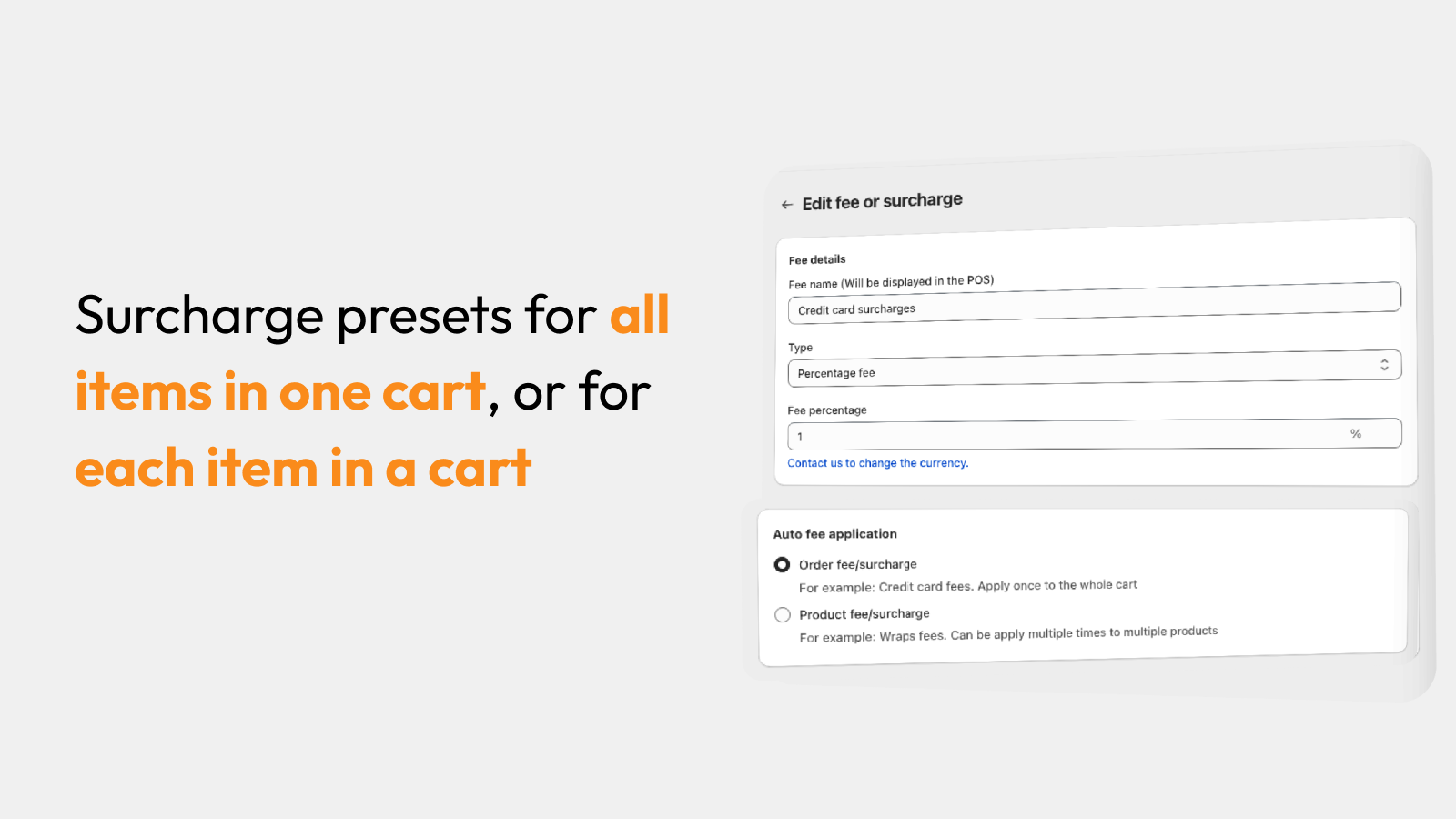 Set surcharge presets per order or item in Shopify POS