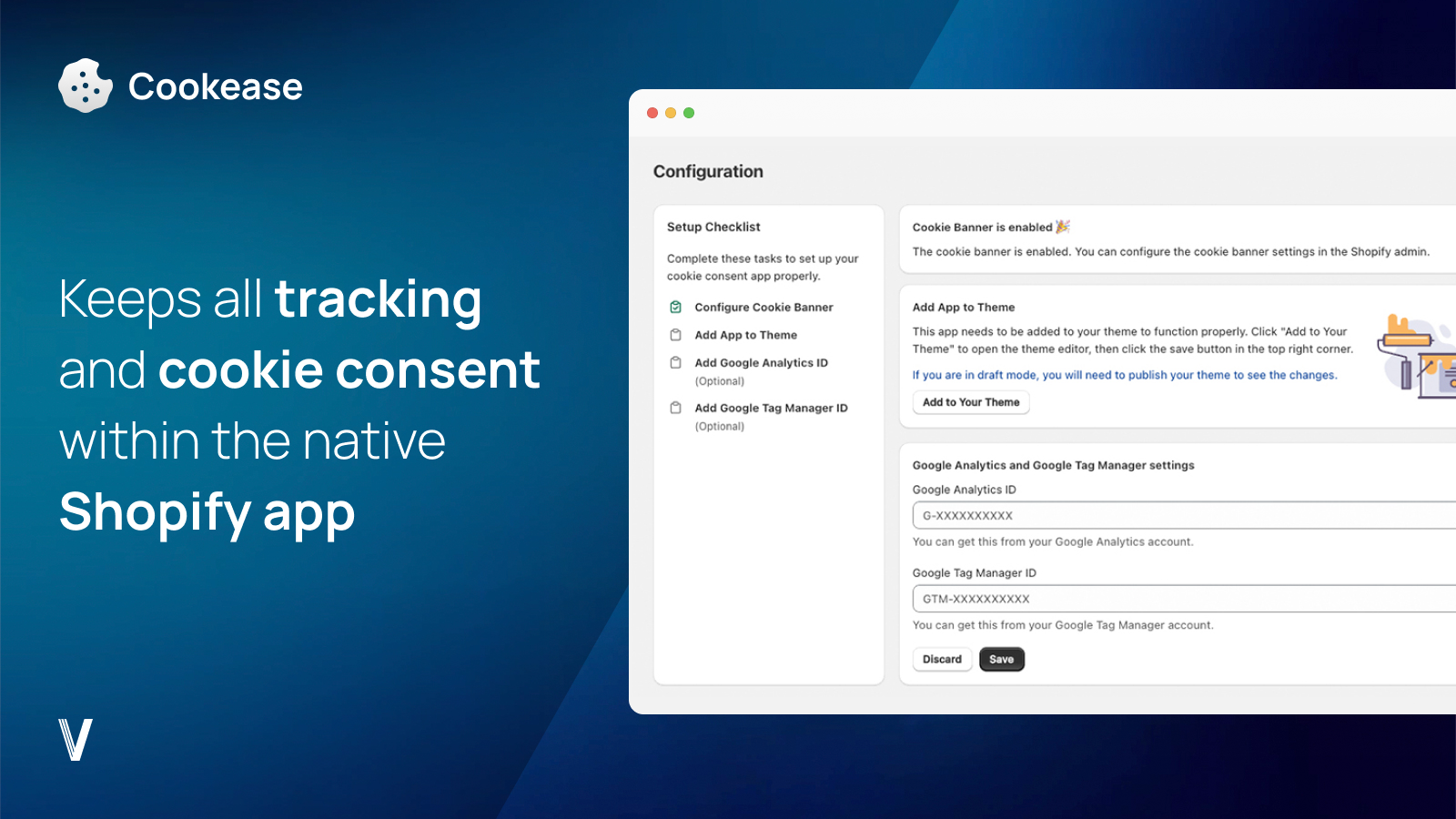 Keeps all tracking and cookie consent within the native Shopify 