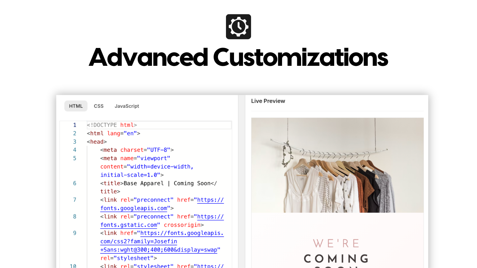 HTML editor with live preview for page customization