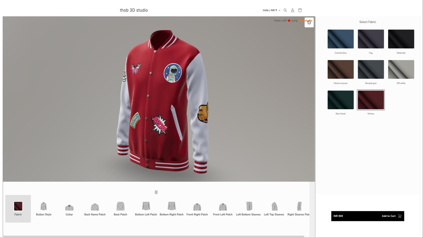 The 3D customizer showing a hoodie with different options.
