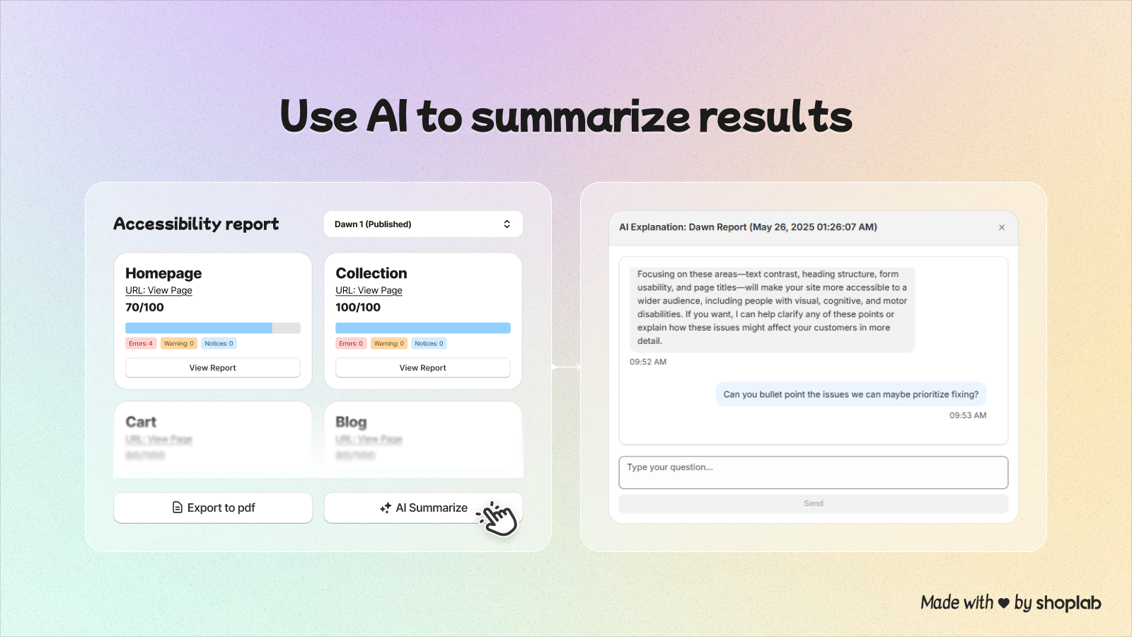 AI-generated summary of accessibility scan results