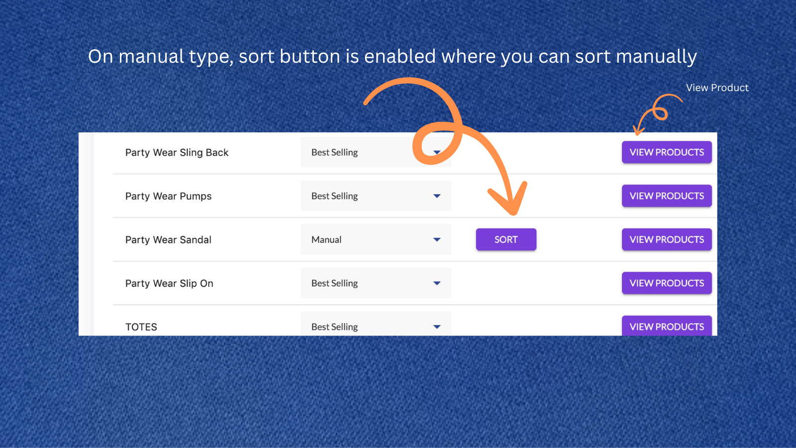 On manual type, sort button is enabled where you can sort manual