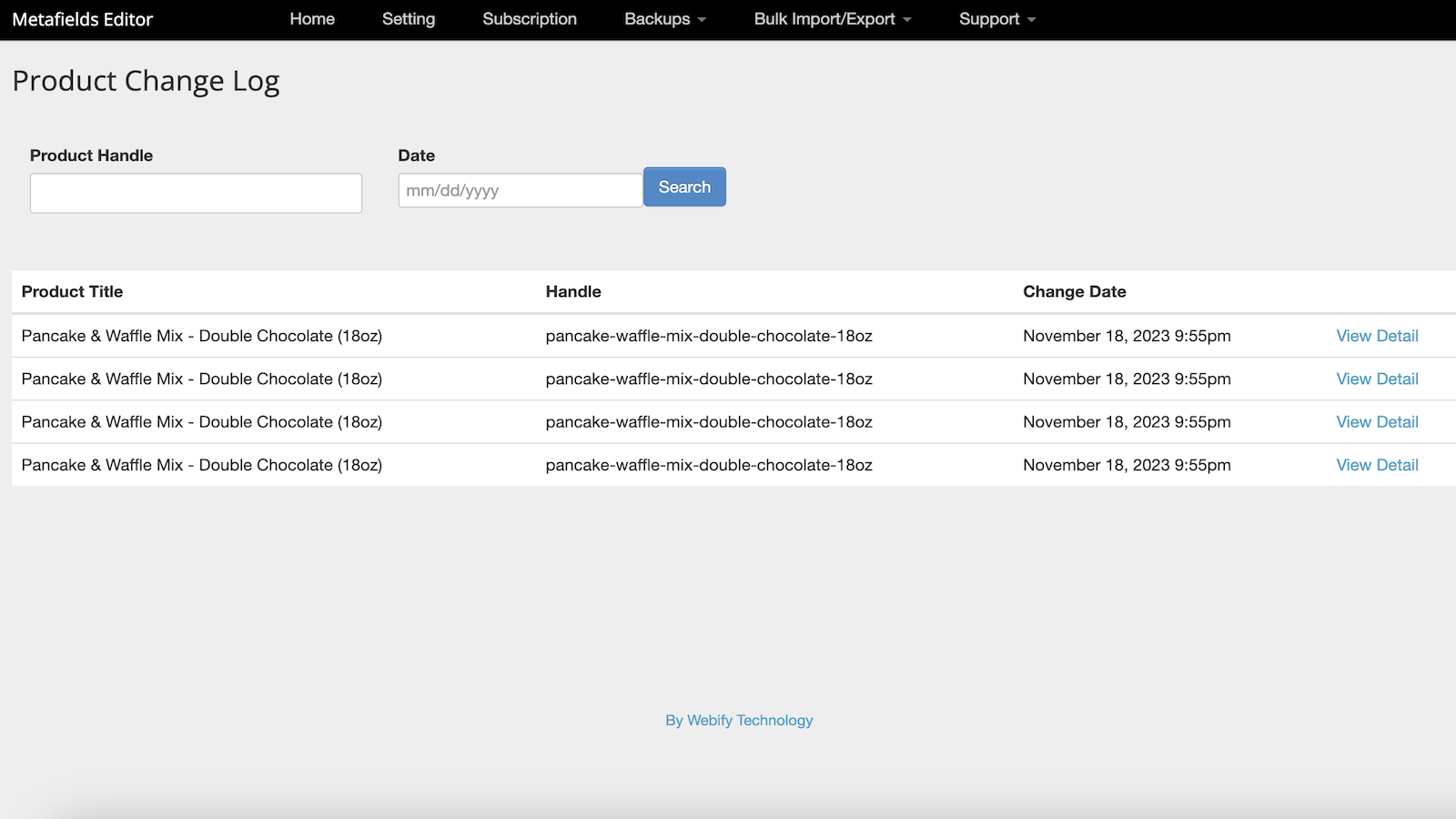 A list of product change history