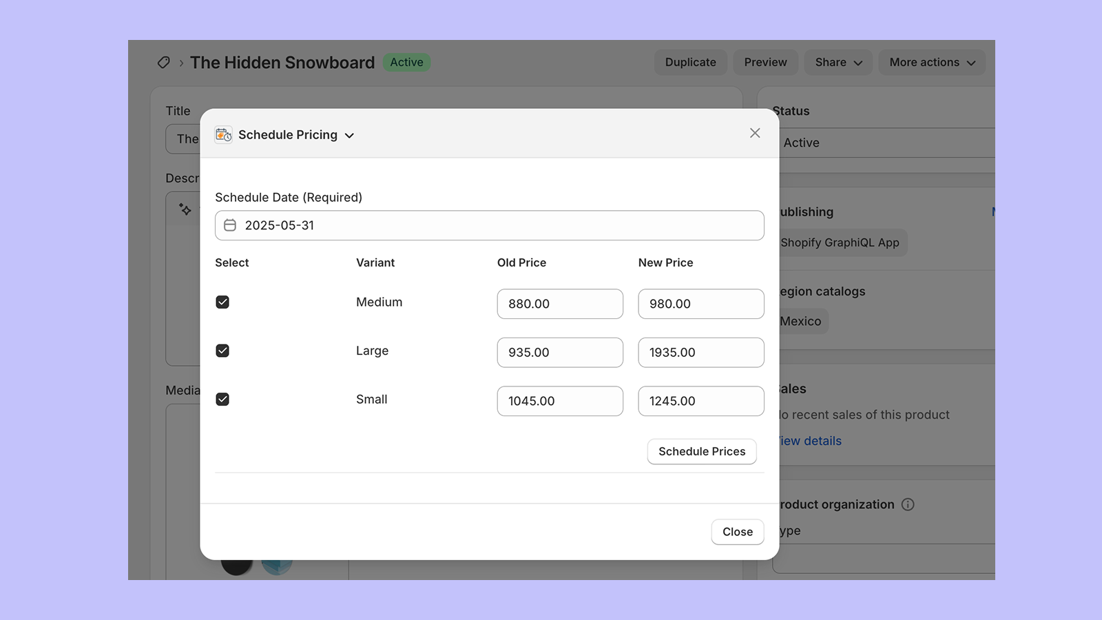 Product Schedule Form