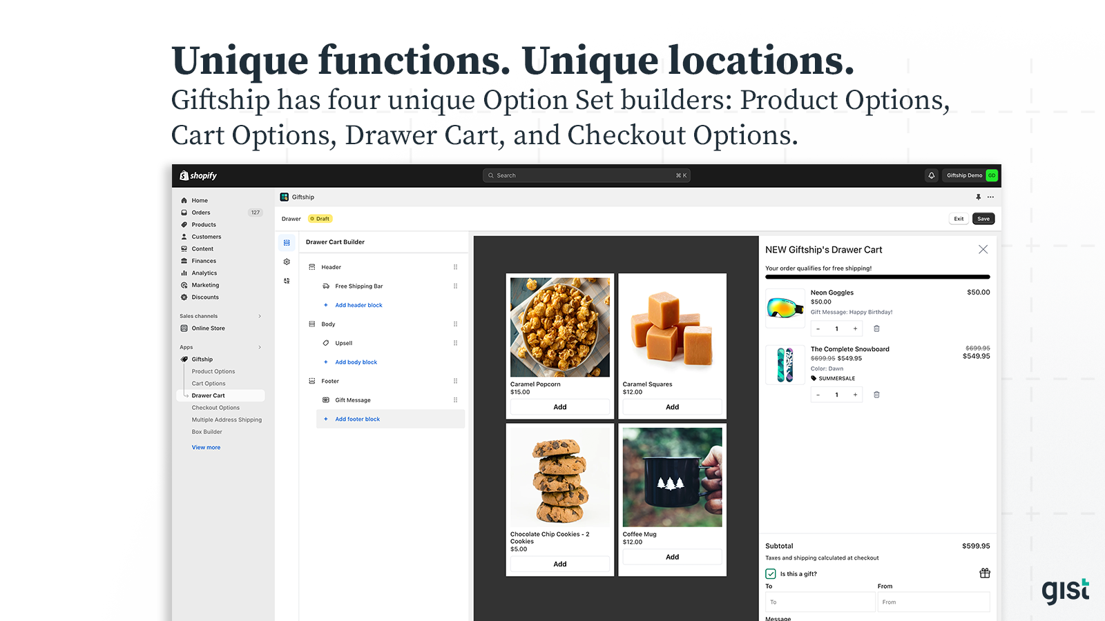 Giftship's Product Options tool allows for logic to be added.