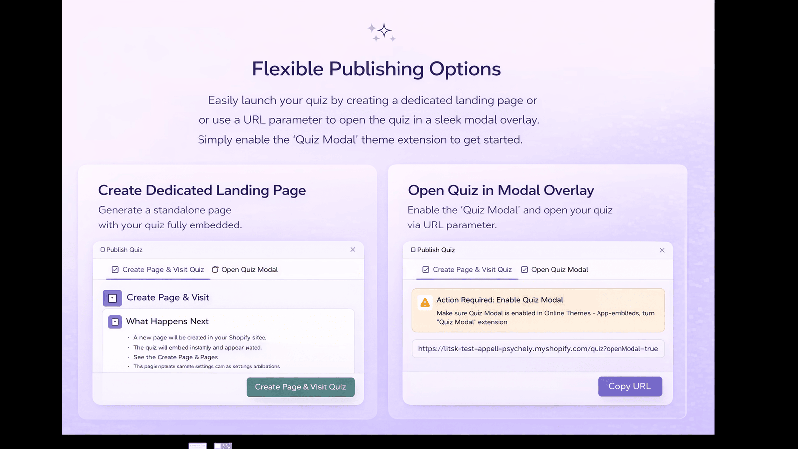Show quizzes in a popup, embedded page, or standalone link