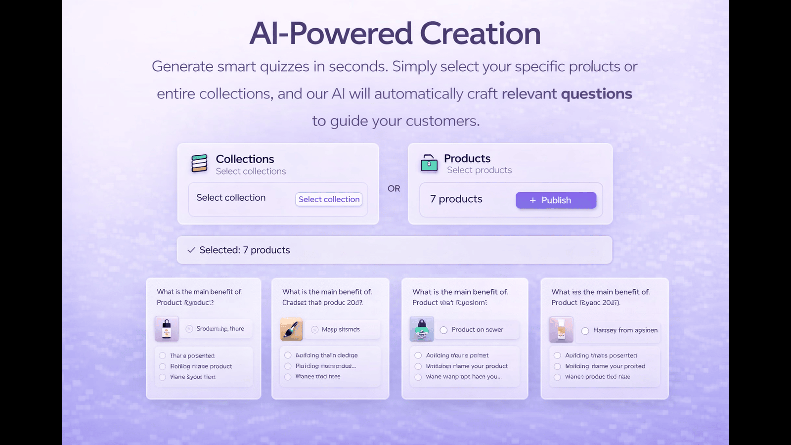 AI-generated quizzes based on store products or collections.