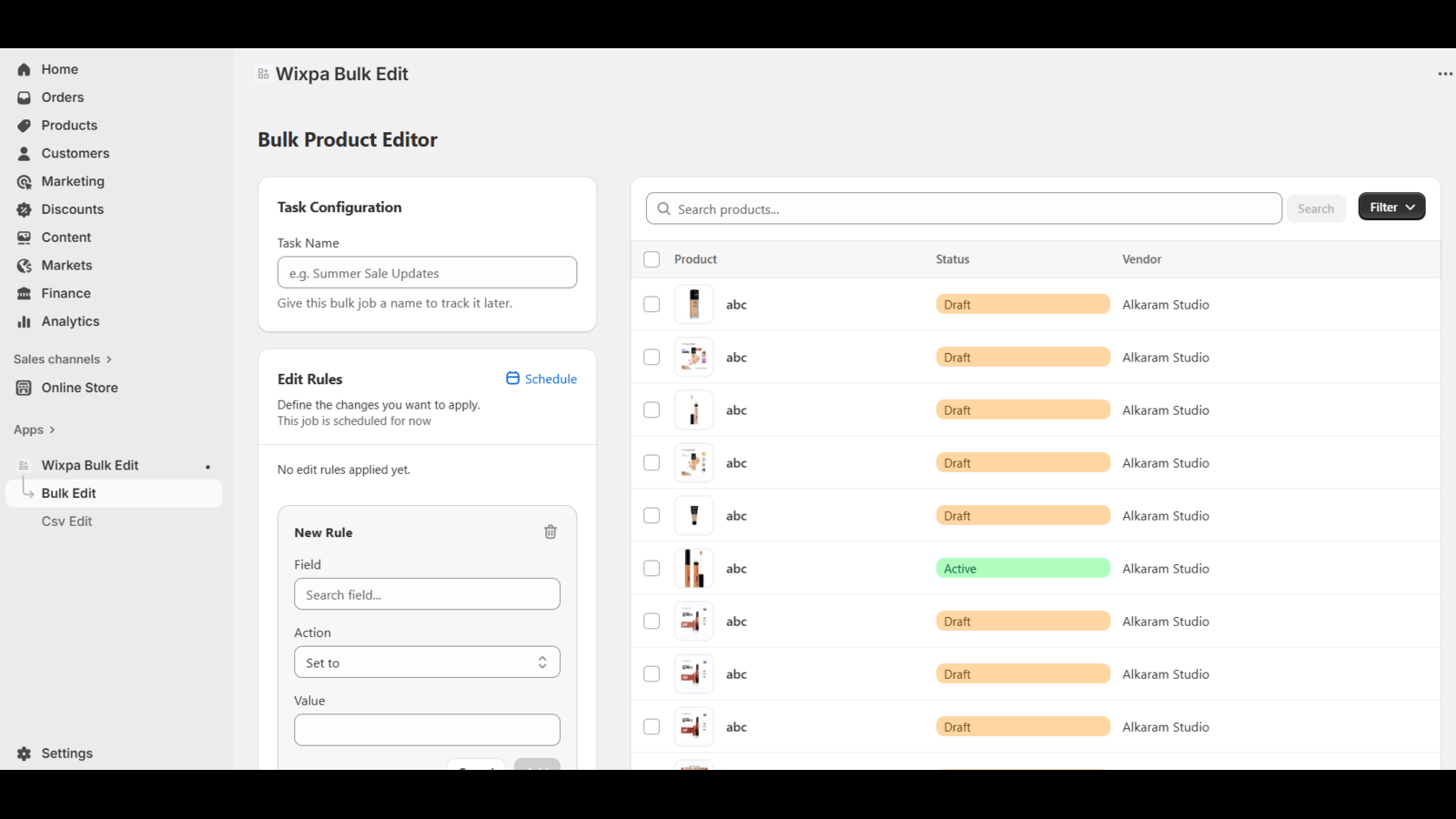 Bulk edit index page