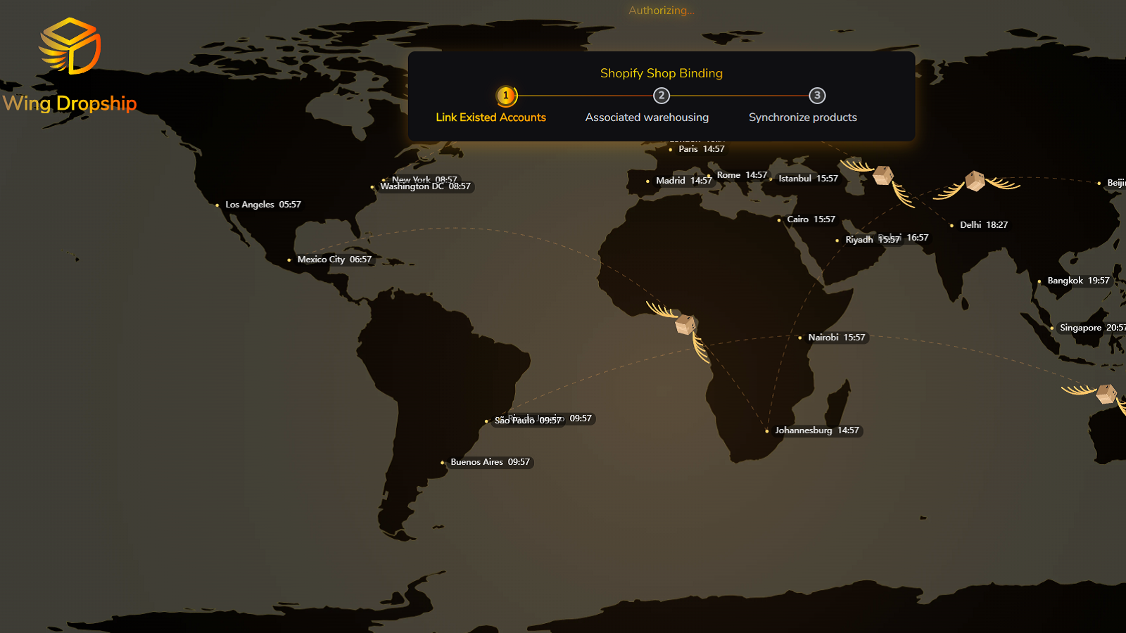 Shopify authorization screen with animation
