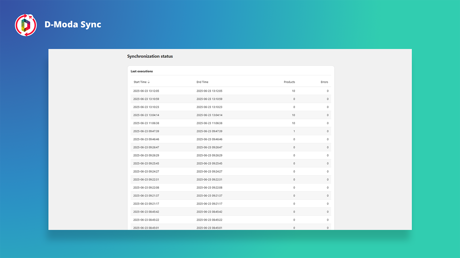 Homepage con le ultime sincronizzazioni