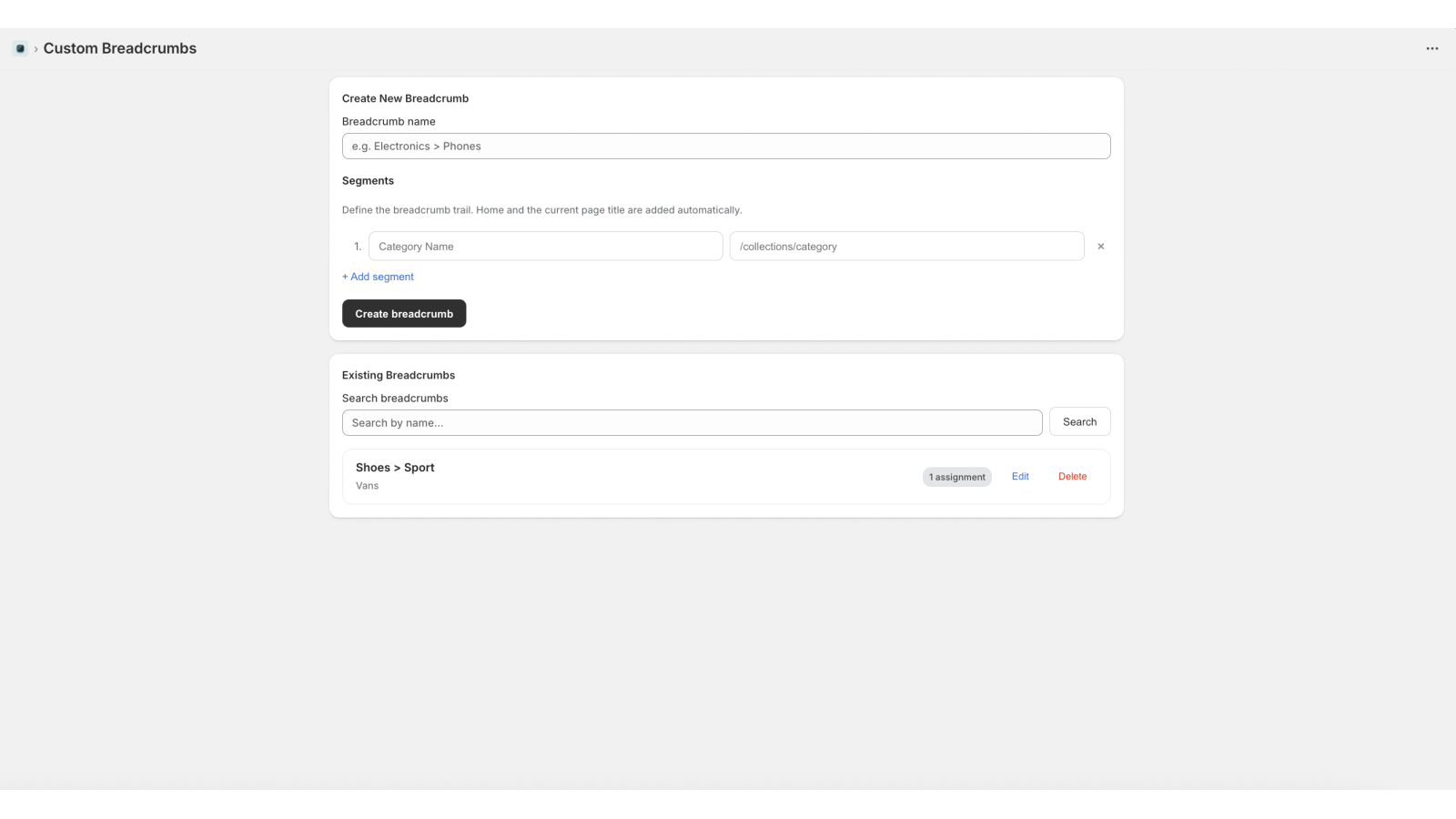 Breadcrumb addition page.