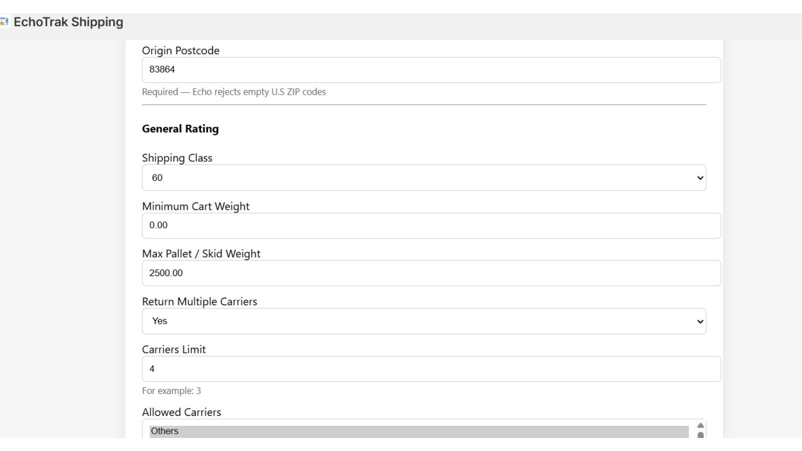 Shipping Settings Section 2
